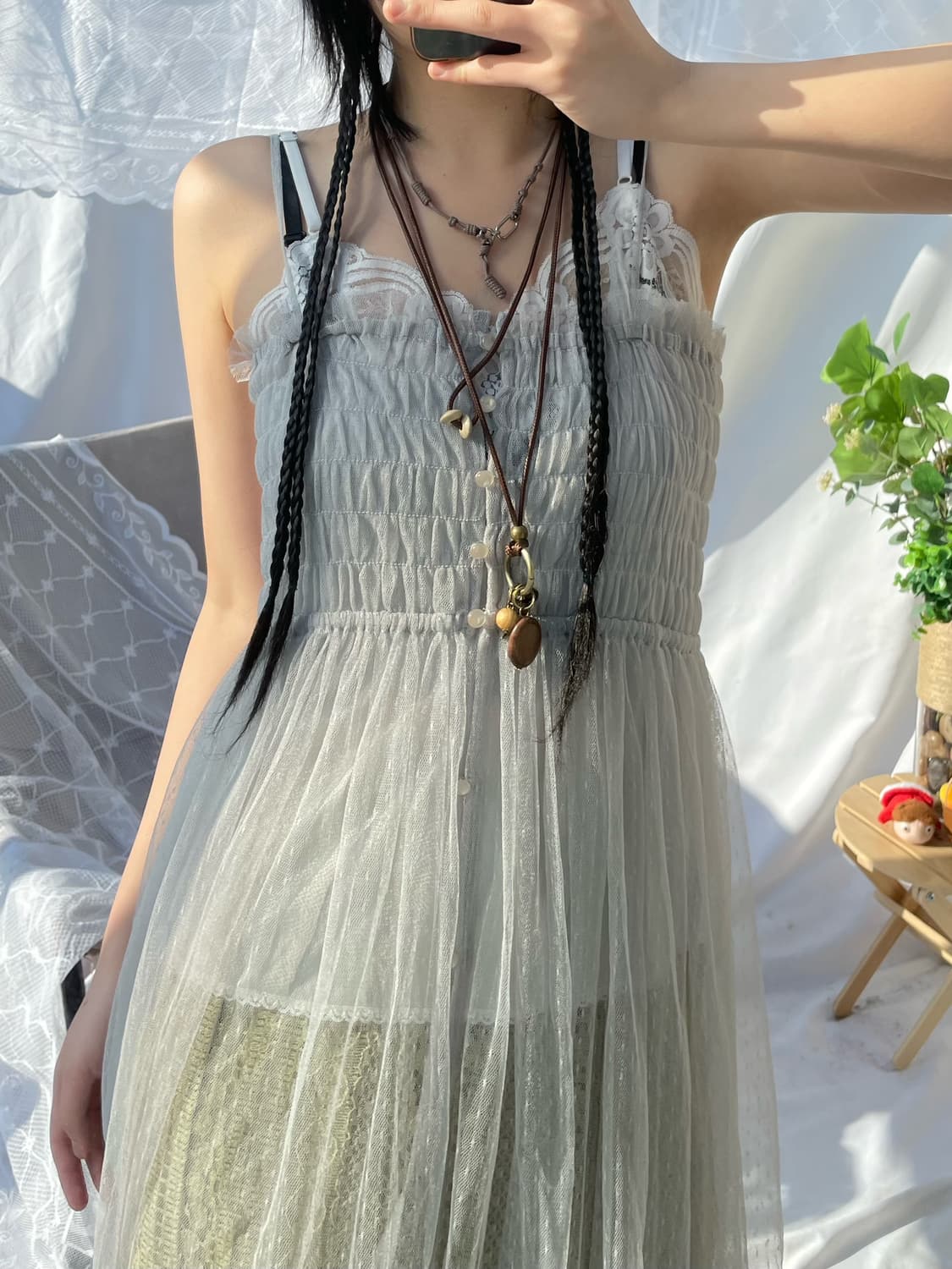 Light gray lace long one piece 상품이미지3