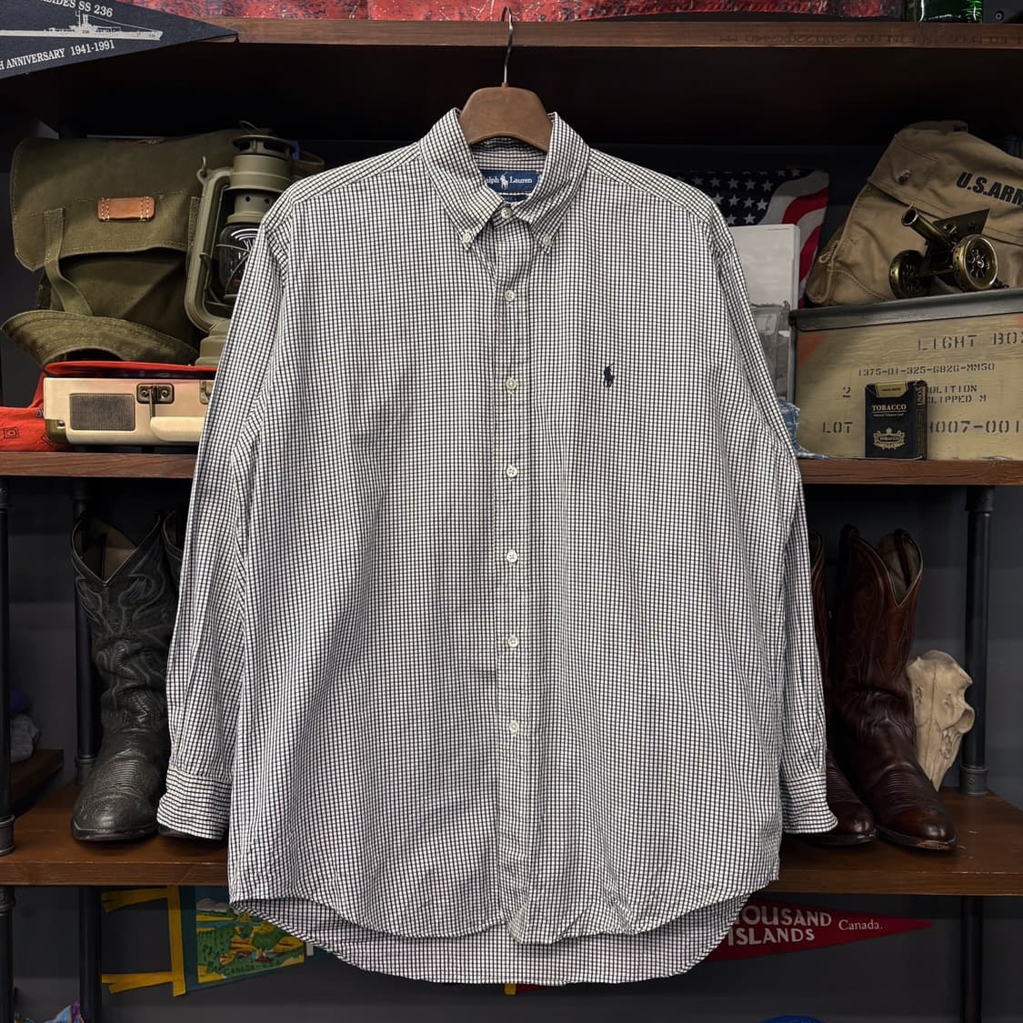90s 폴로 랄프로렌 마이크로 체크 투플리 코튼 버튼다운 셔츠 N337 상품이미지1