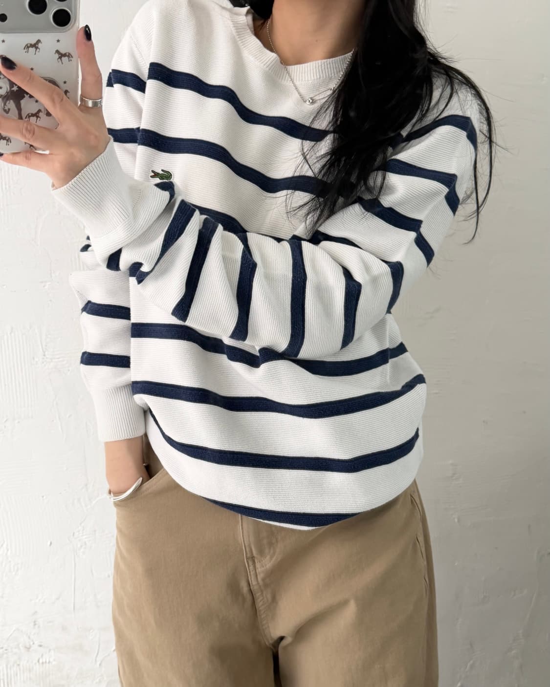 Lacoste 라코스테 블루 컬러 스트라이프 코튼 니트 상품이미지1