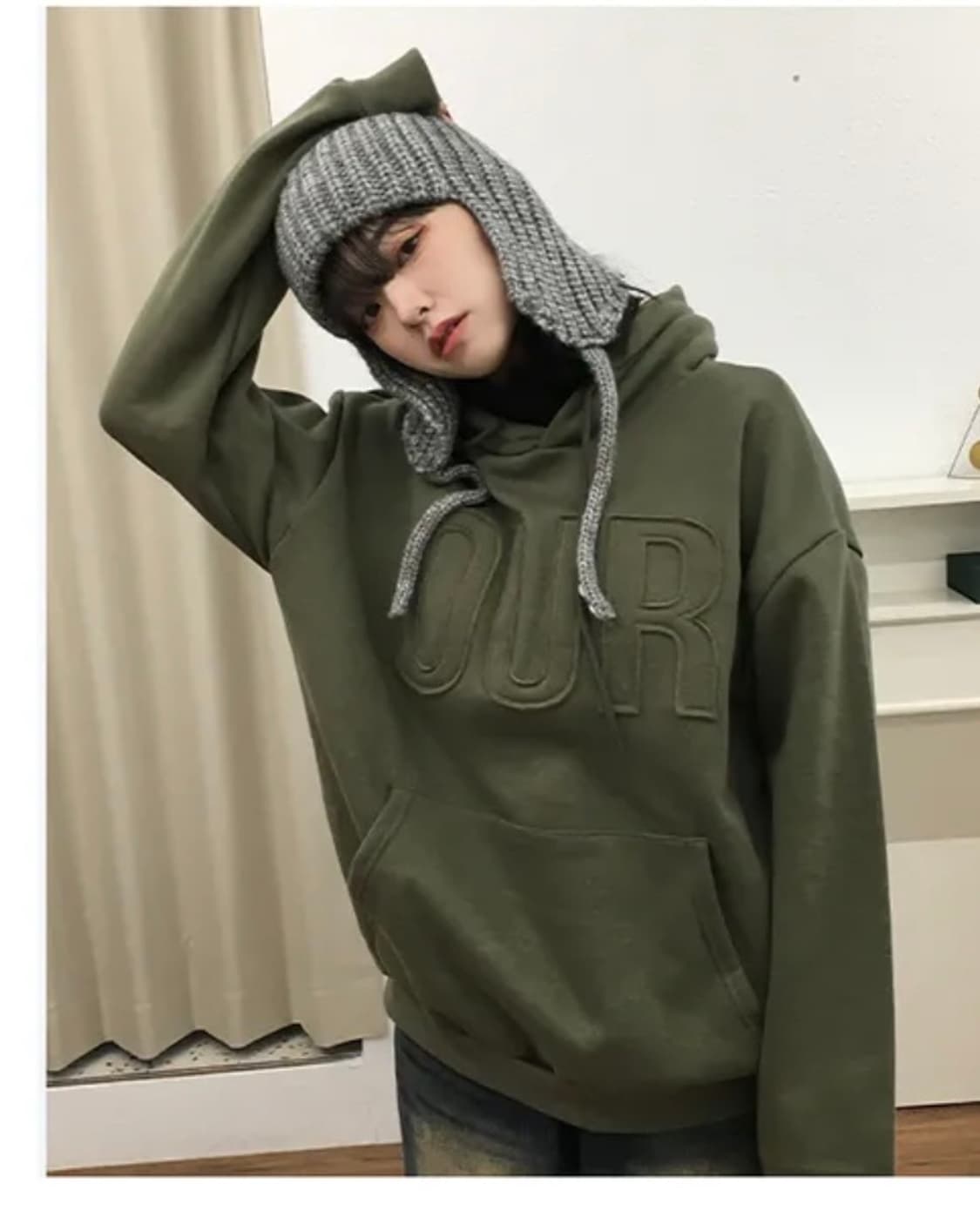 에이블리 카키 기모 후드집업 상품이미지2