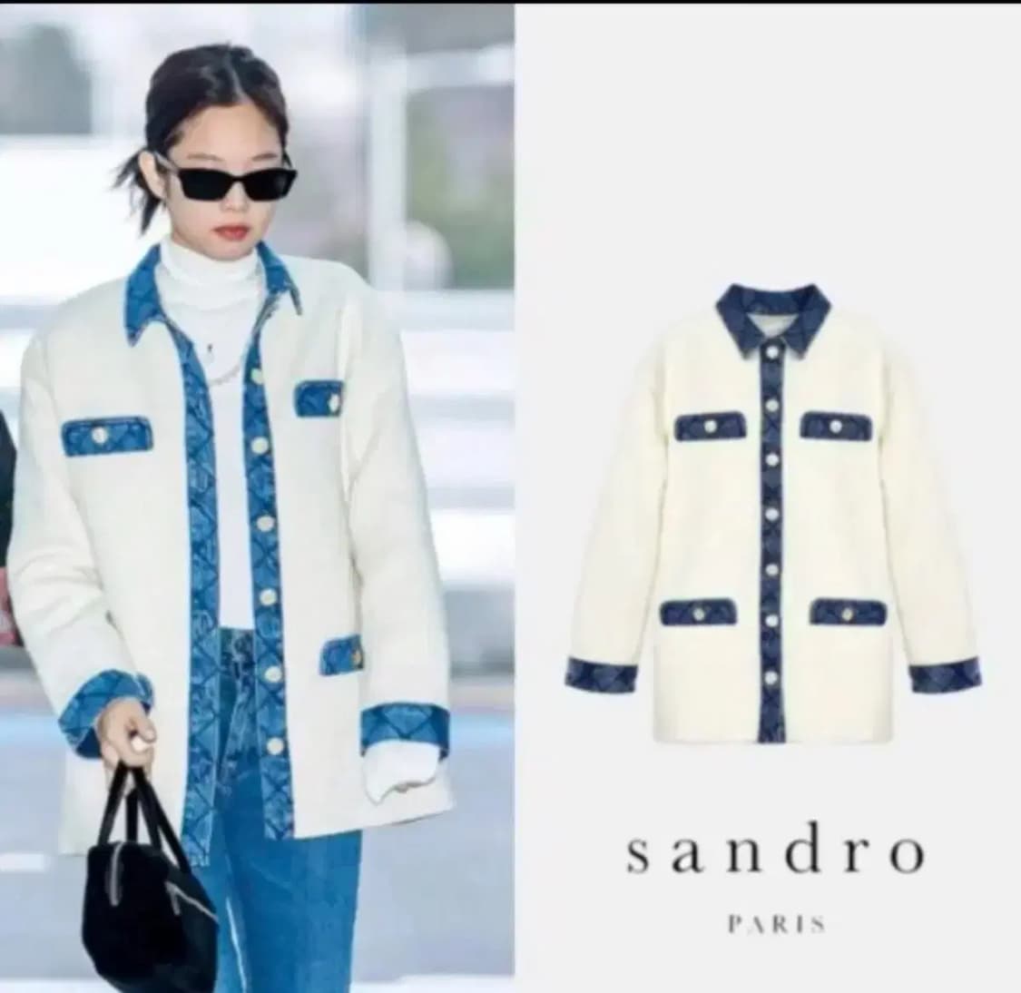 산드로 화이트 데님 트리밍 자켓38 상품이미지1