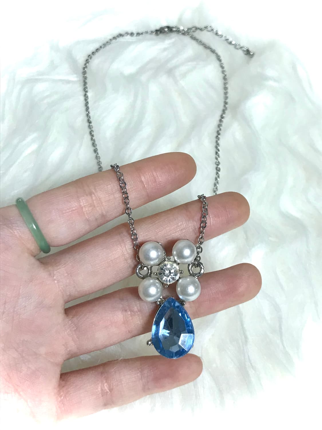 빈티지 블루 진주 크리스탈 공주 갸루 써지컬스틸 체인 목걸이 상품이미지3