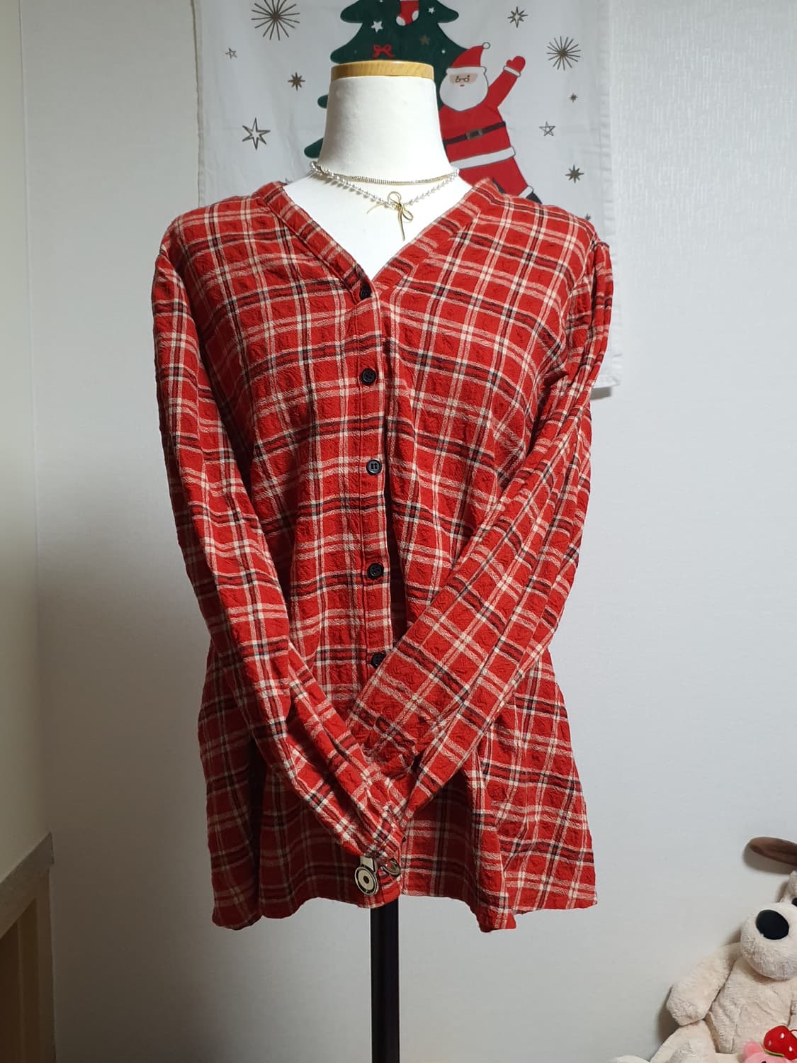 [모리걸] 레드 체크 블라우스 상품이미지4