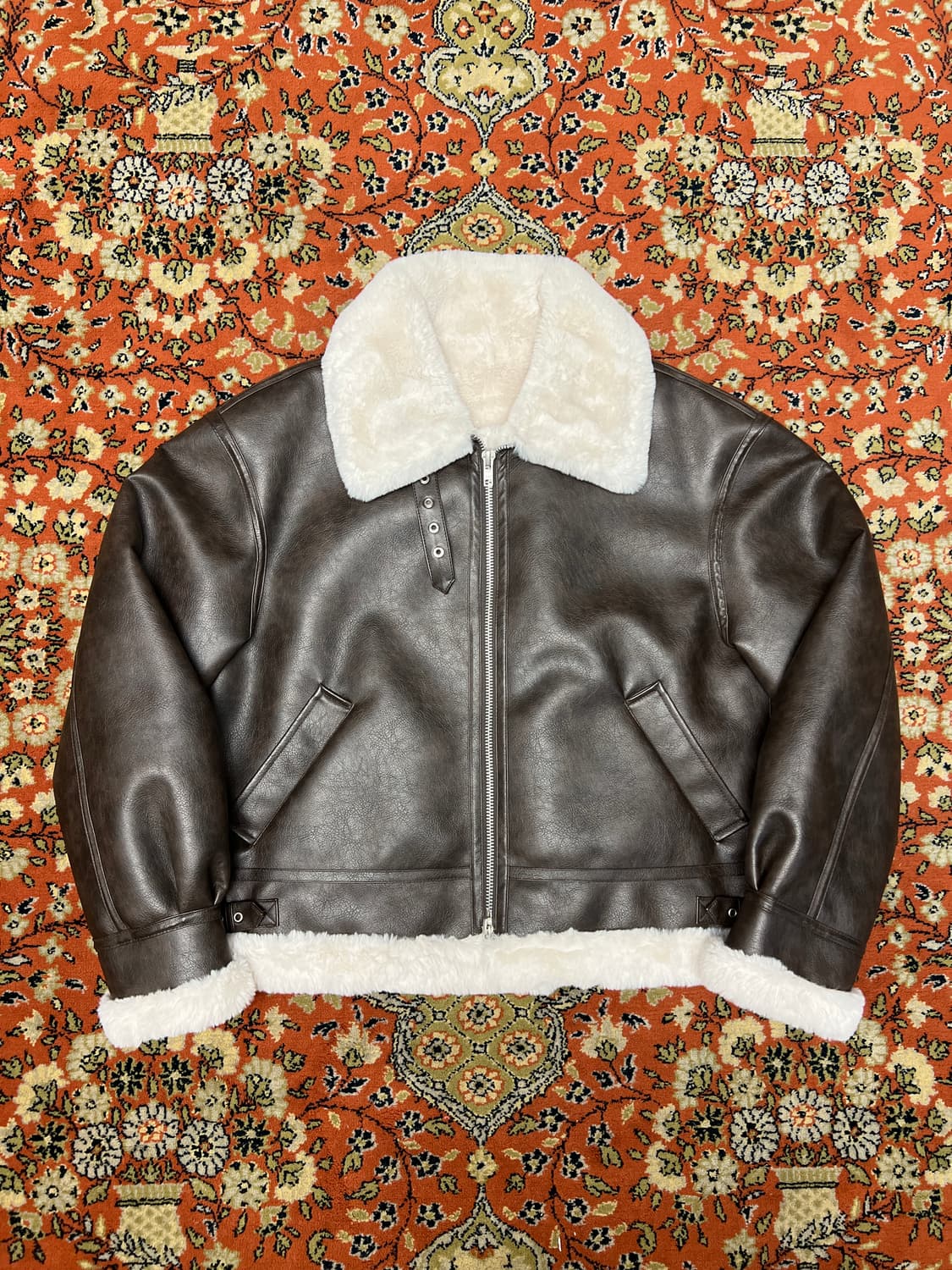 론트 비건레더 무스탕 브라운 L 상품이미지1