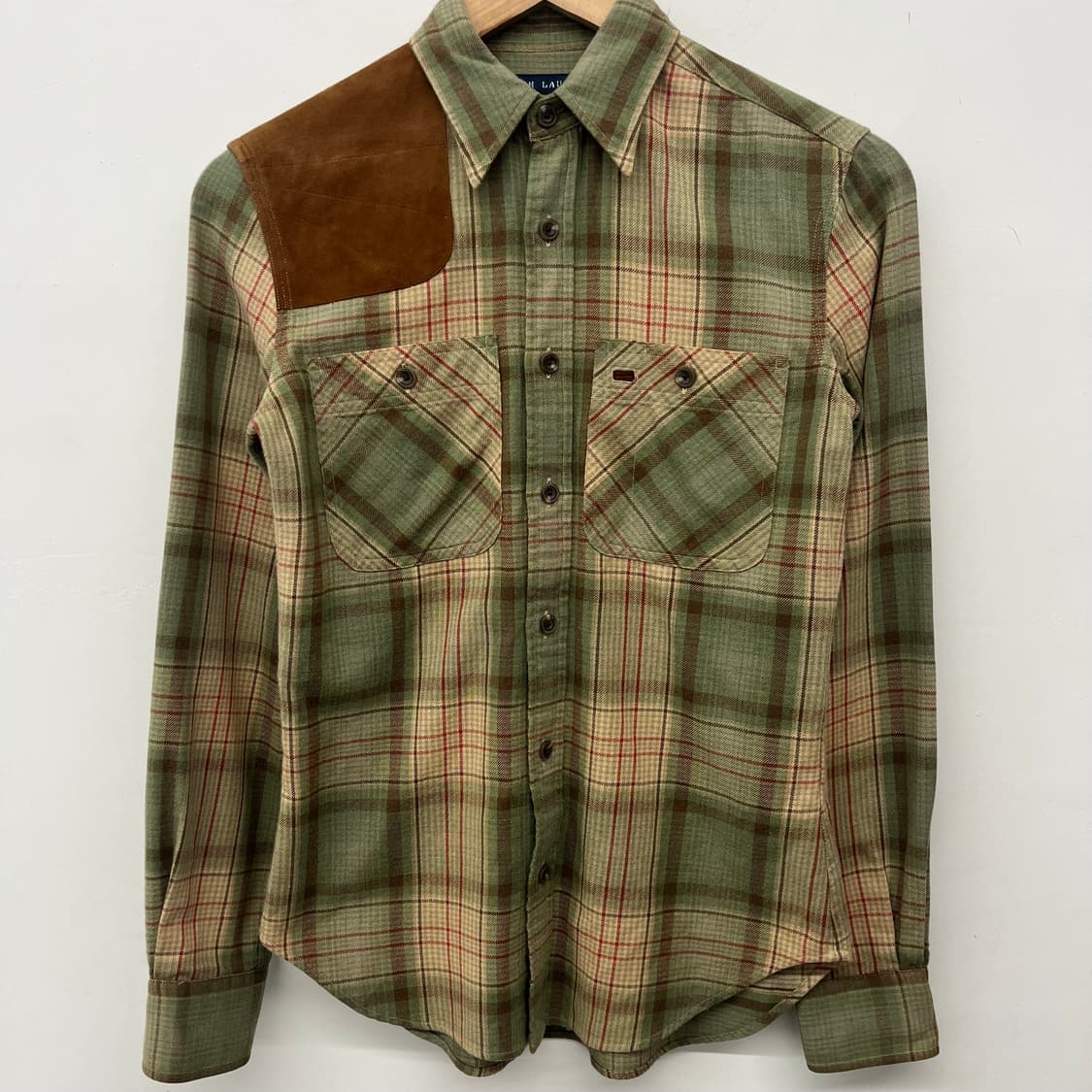 폴로 랄프로렌 체크 셔츠 스웨이드 패치 남S 상품이미지2