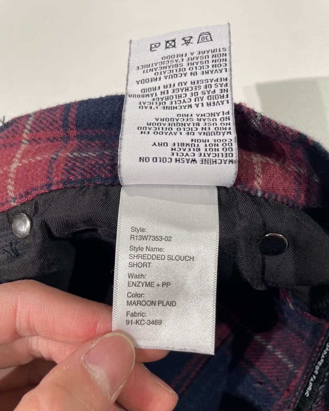 r13 마룬 플레이드 슈레딧 슬라우치 쇼츠 상품이미지9