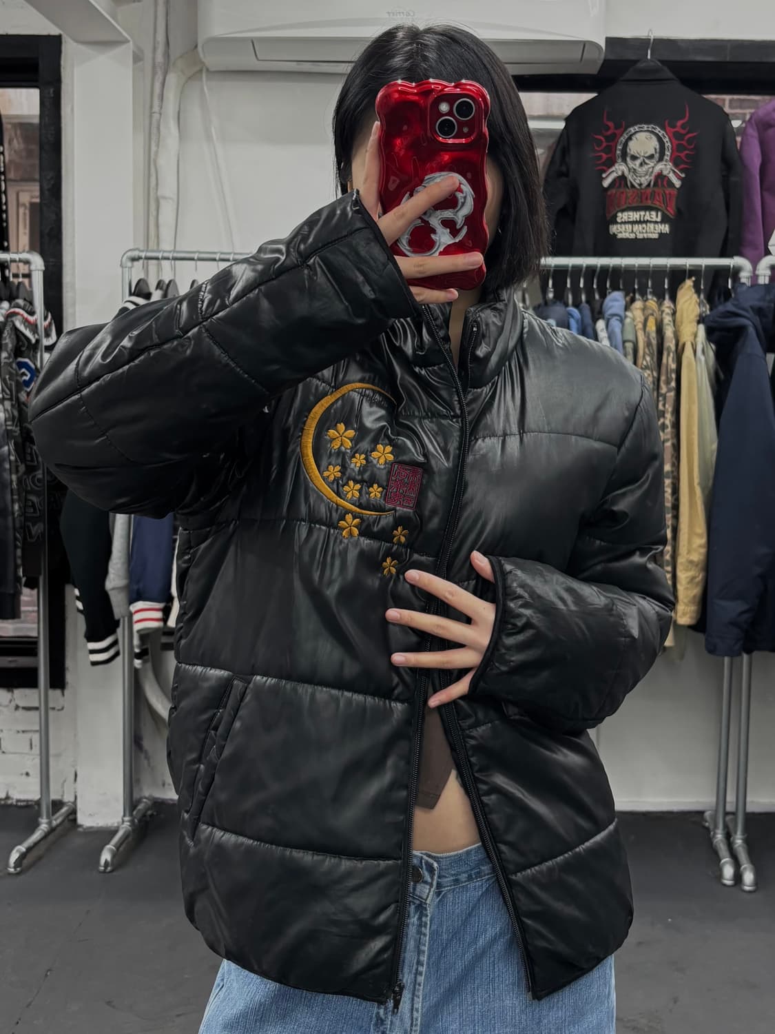 카라쿠리 타마시 오리엔탈 잉어 자수 패딩 상품이미지3