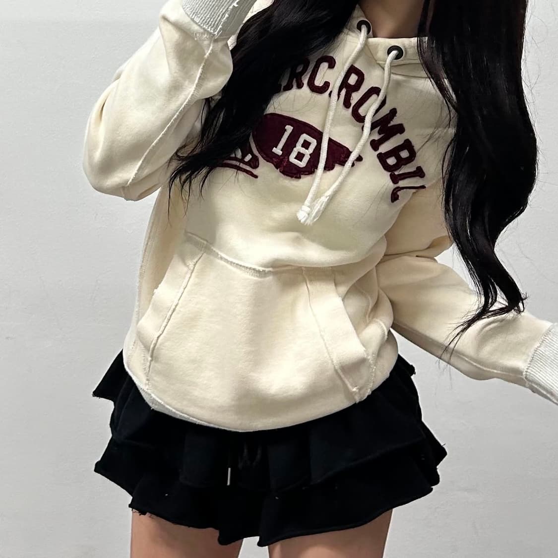 아베크롬비 버건디 화이트 스웻 셔츠 후드티(M) 상품이미지2