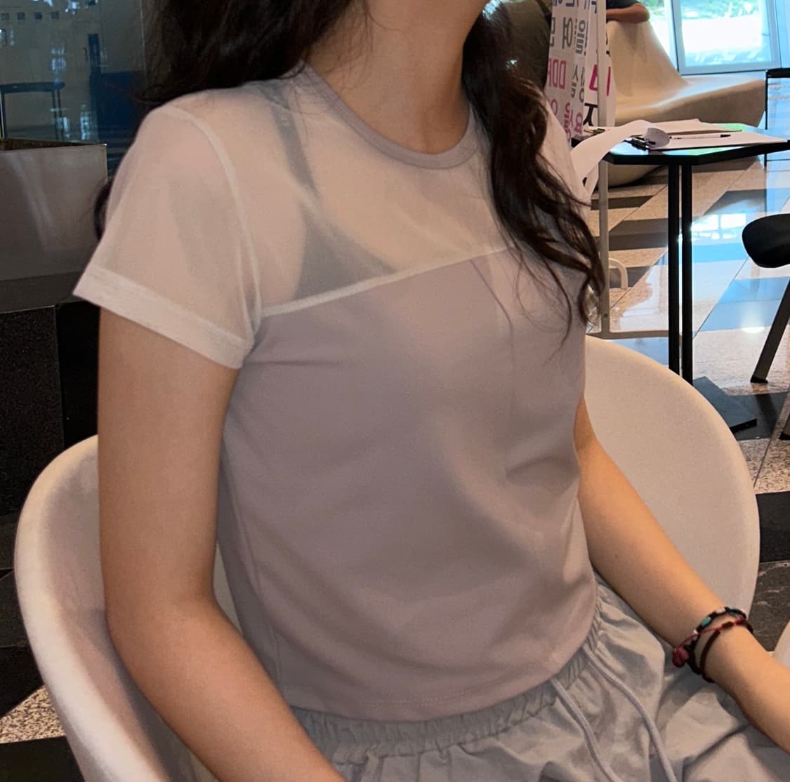 OJOS Half Sheer Jersey T / Beige 상품이미지4