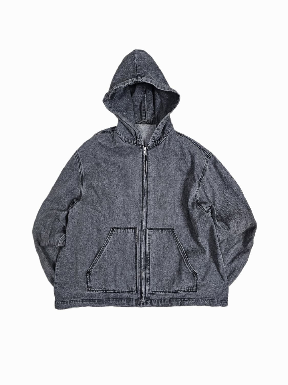 [L] 피그먼트 워싱 흑청 데님 후드 집업 자켓 상품이미지1