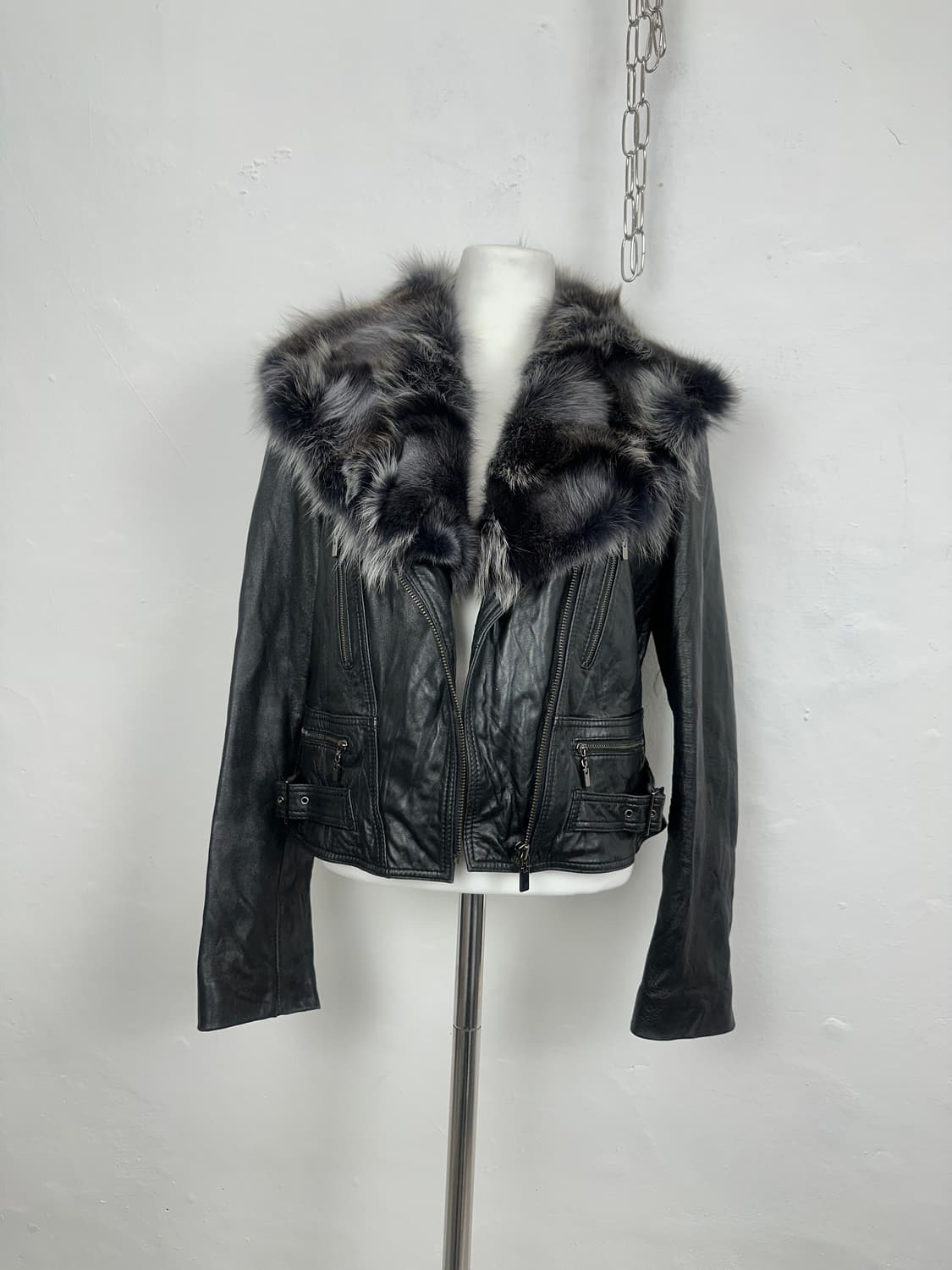 Detachable Fox Fur Lambskin Zip-Up Jacke 상품이미지2