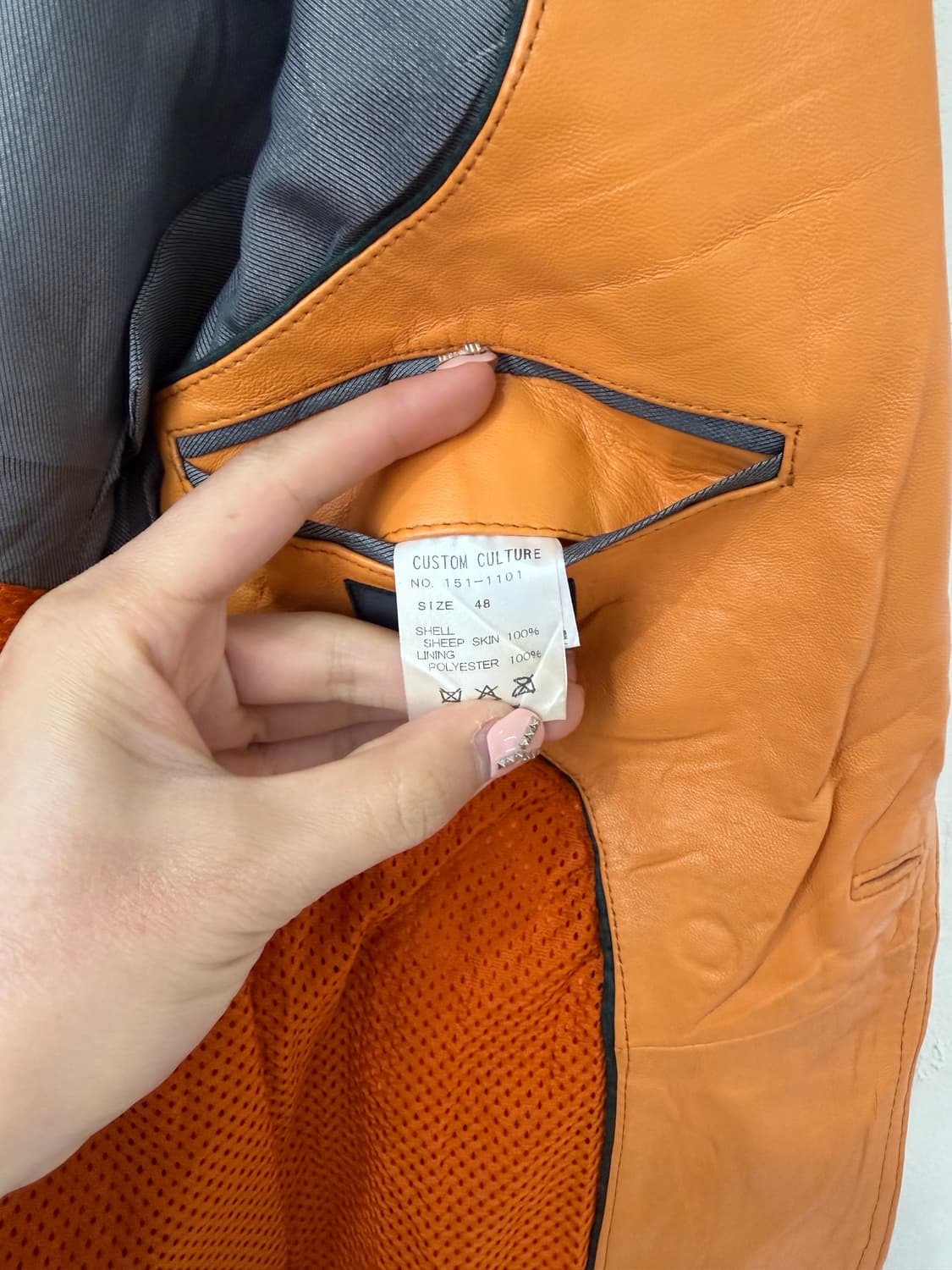 CUSTOM CULTURE 오렌지 램스킨 레더 블레이저 상품이미지5