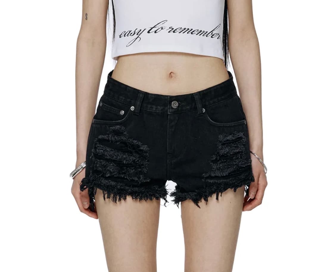락케이크 Damage Denim Shorts Black 상품이미지1