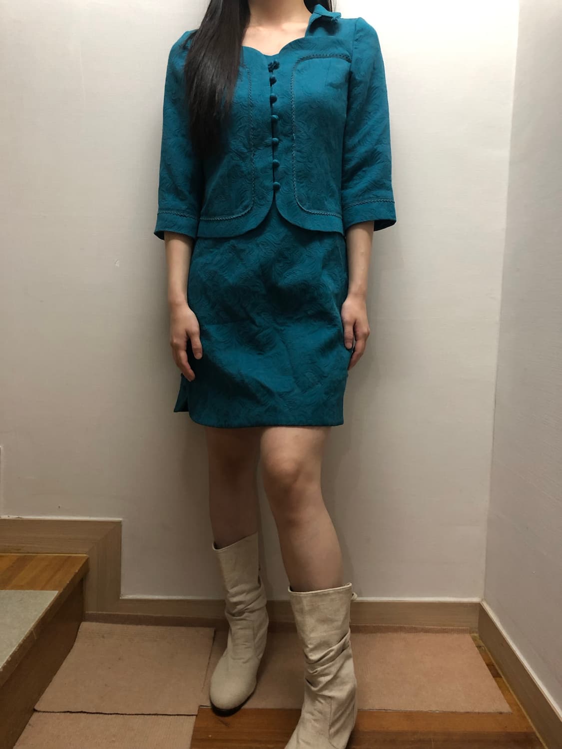 빈티지 청록 오리엔탈 자카드 원피스 상품이미지5