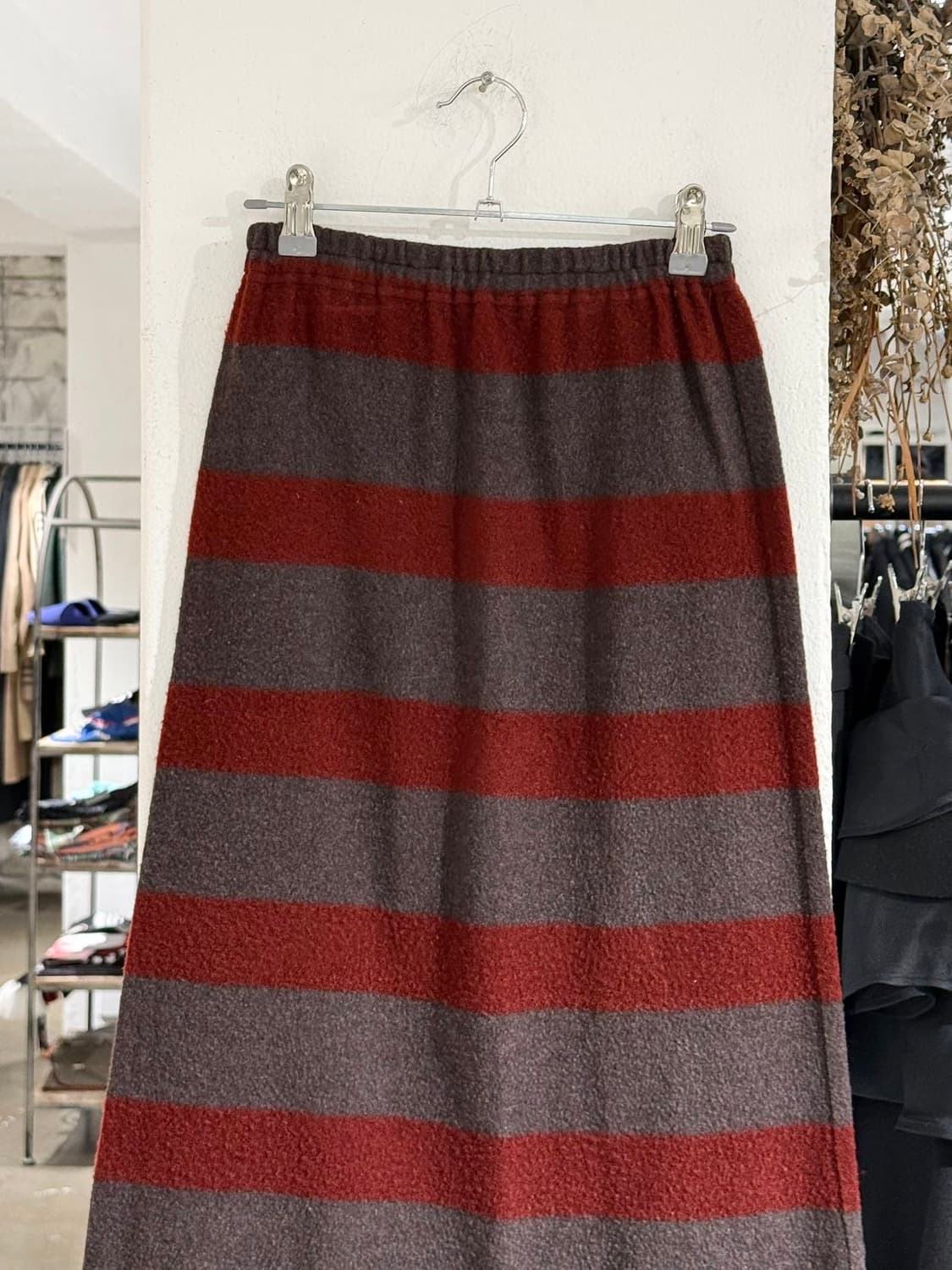 하이 스포팅 기어 브라운 스트라이프 울 블렌드 롱 스커트 상품이미지5