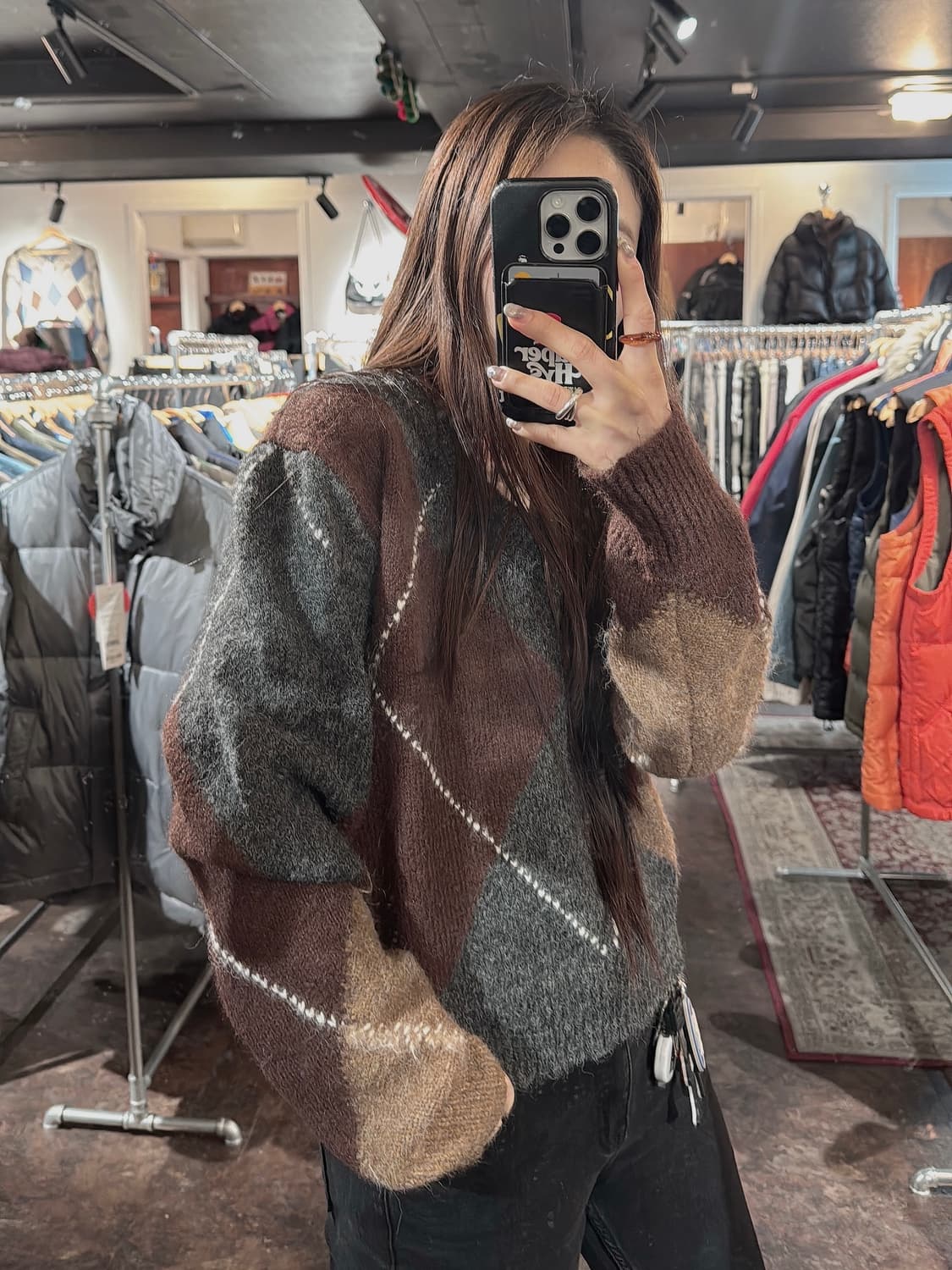 ZARA 자라 울 아가일 브이넥 니트 스웨터 S 상품이미지8