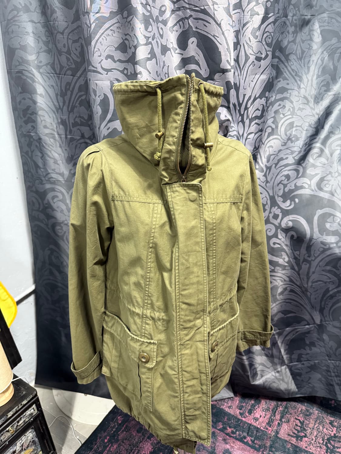 투지퍼 하이넥 카키 야상 상품이미지5