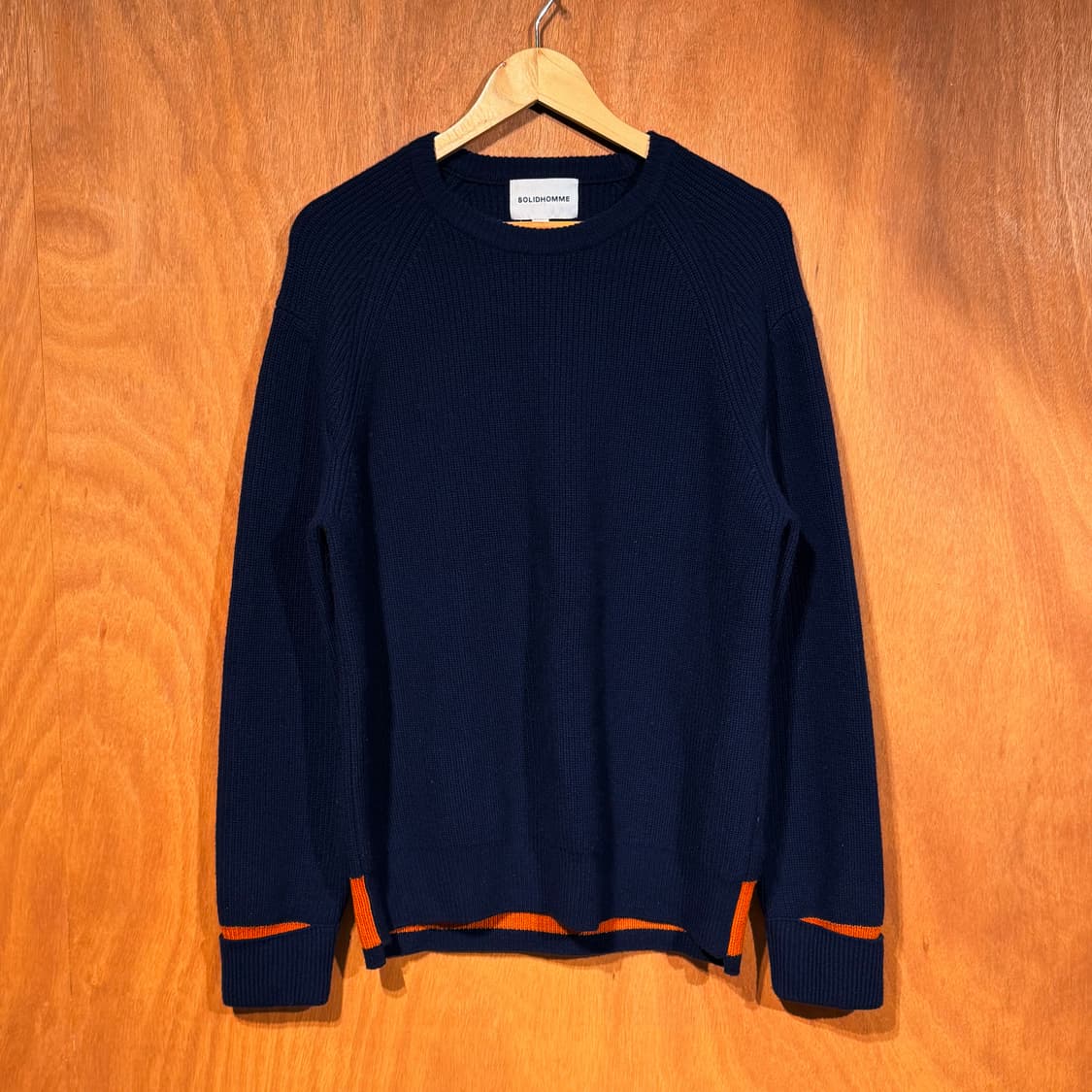 솔리드옴므 울 니트 L 네이비 오렌지 상품이미지1