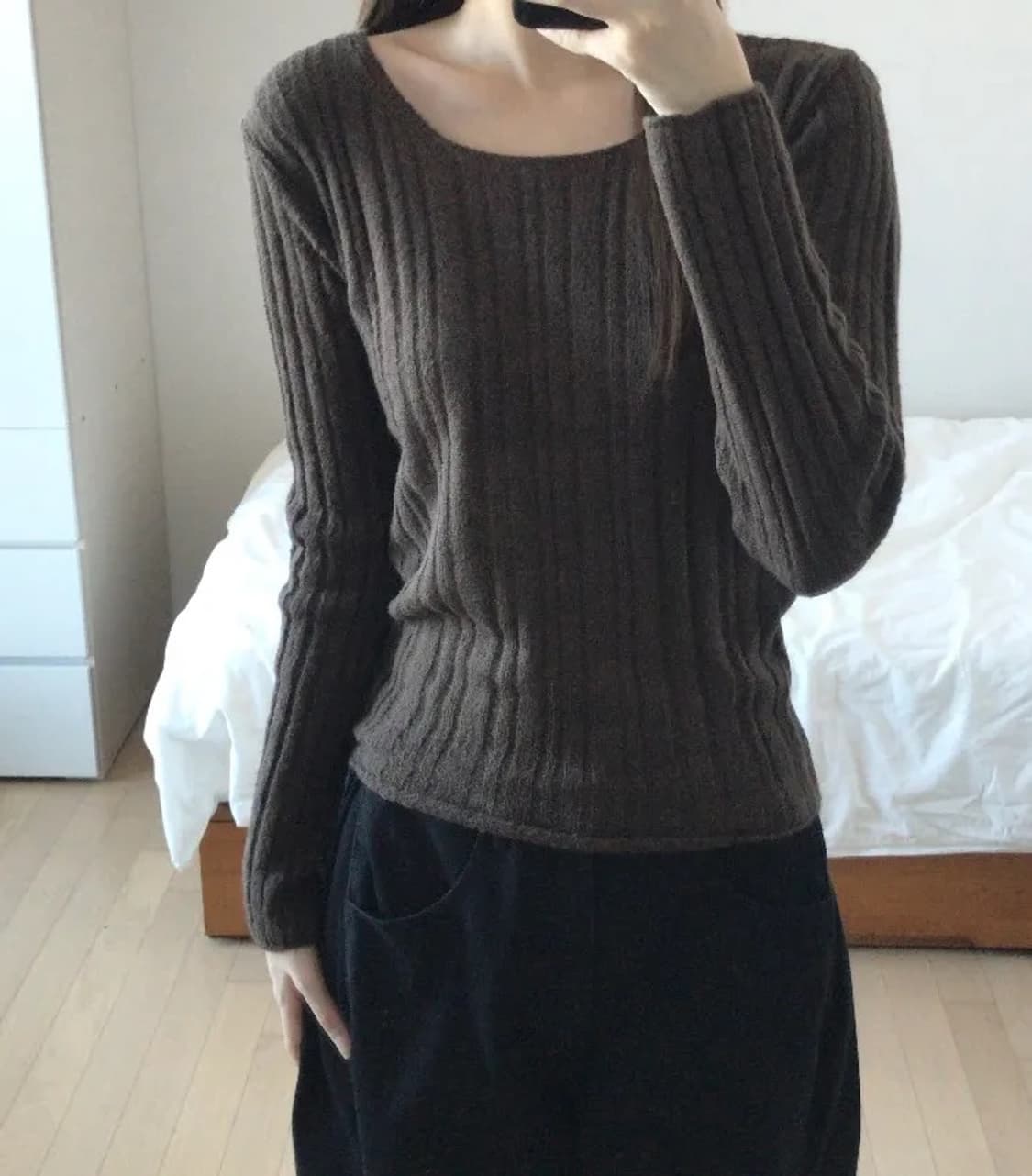 논스탑하우스 라인 모헤어 니트 브라운 에이블리 상품이미지3