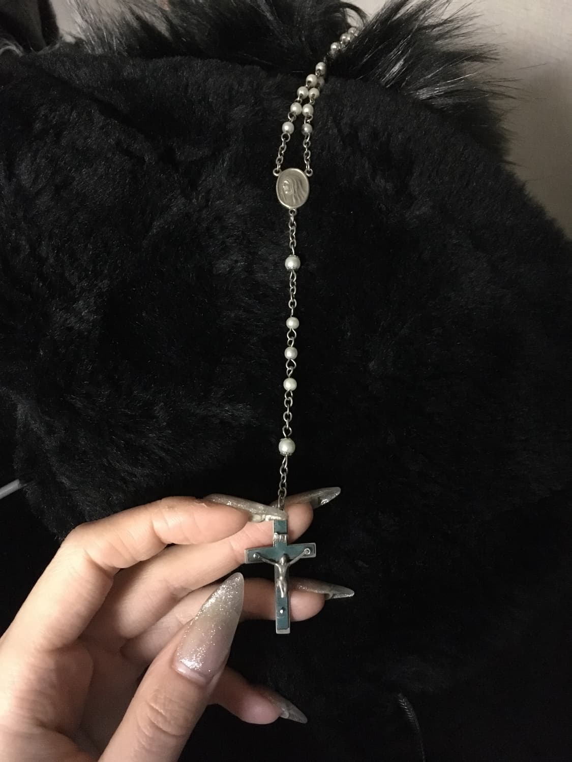 진주 청록 로자리오 십자가 네크리스 상품이미지8