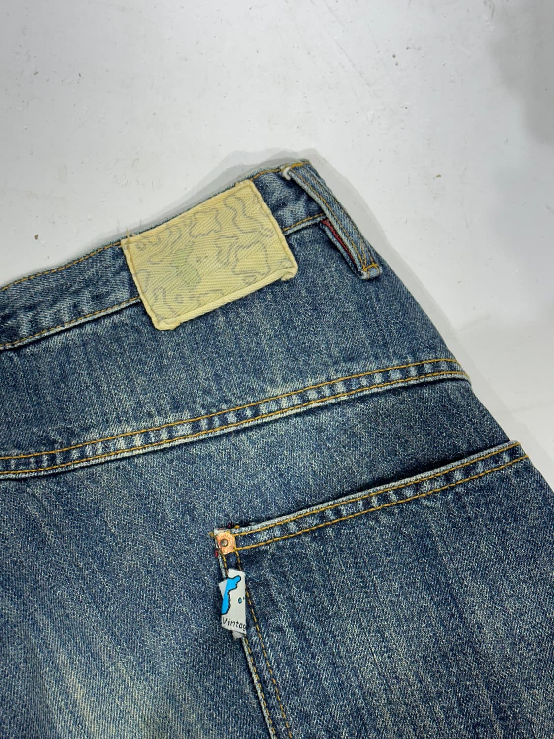 일본 빈티지 중청 패치워크 데미지 워싱 와이드 데님 팬츠 상품이미지6