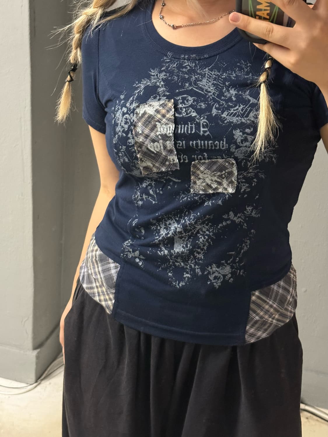 check pattern point lettering top 상품이미지3
