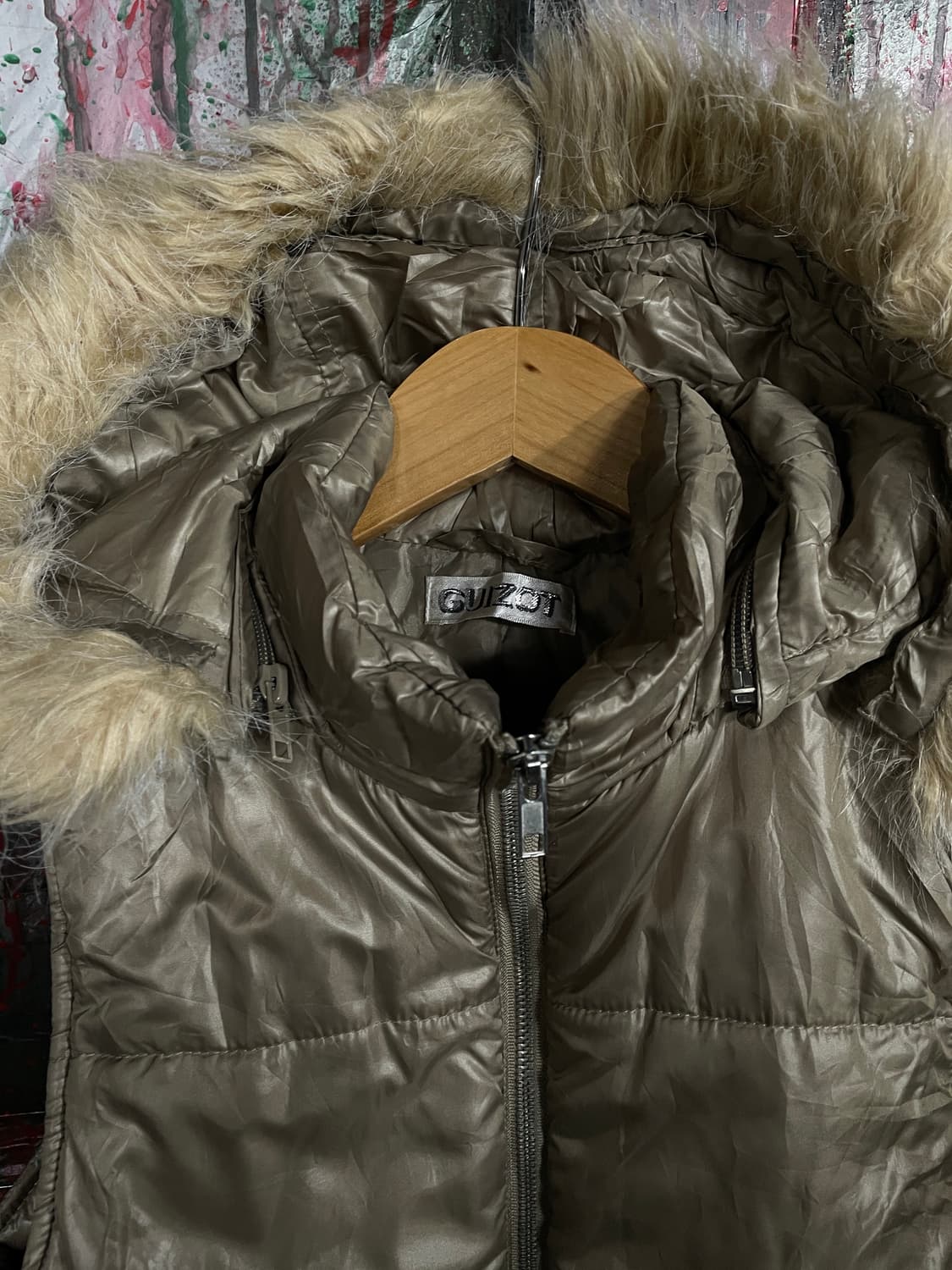 일본 빈티지 퍼 후드 패딩조끼 울프죠 갸루 패딩 베스트 M 상품이미지4