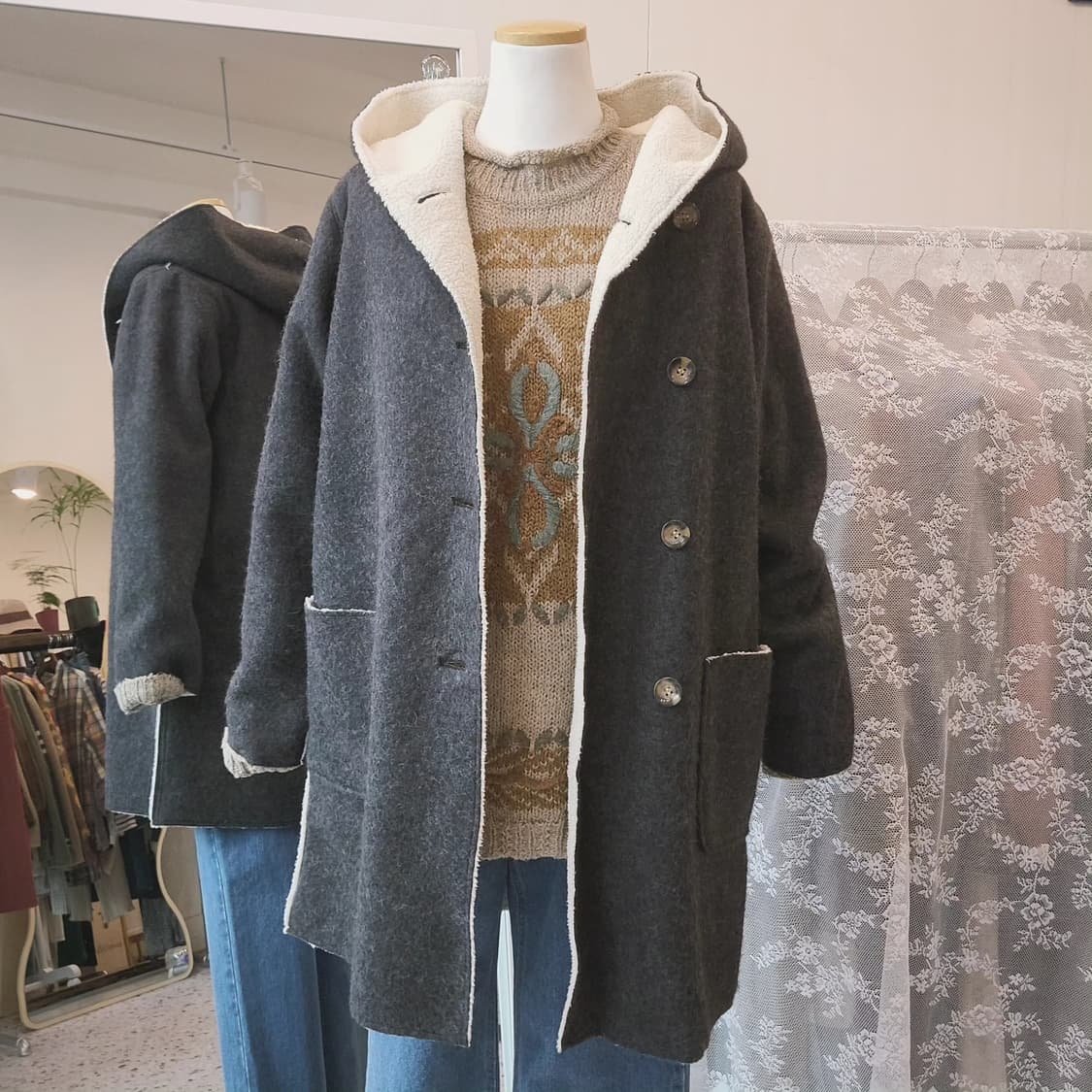 Back number 차콜 무스탕 코트 상품이미지9