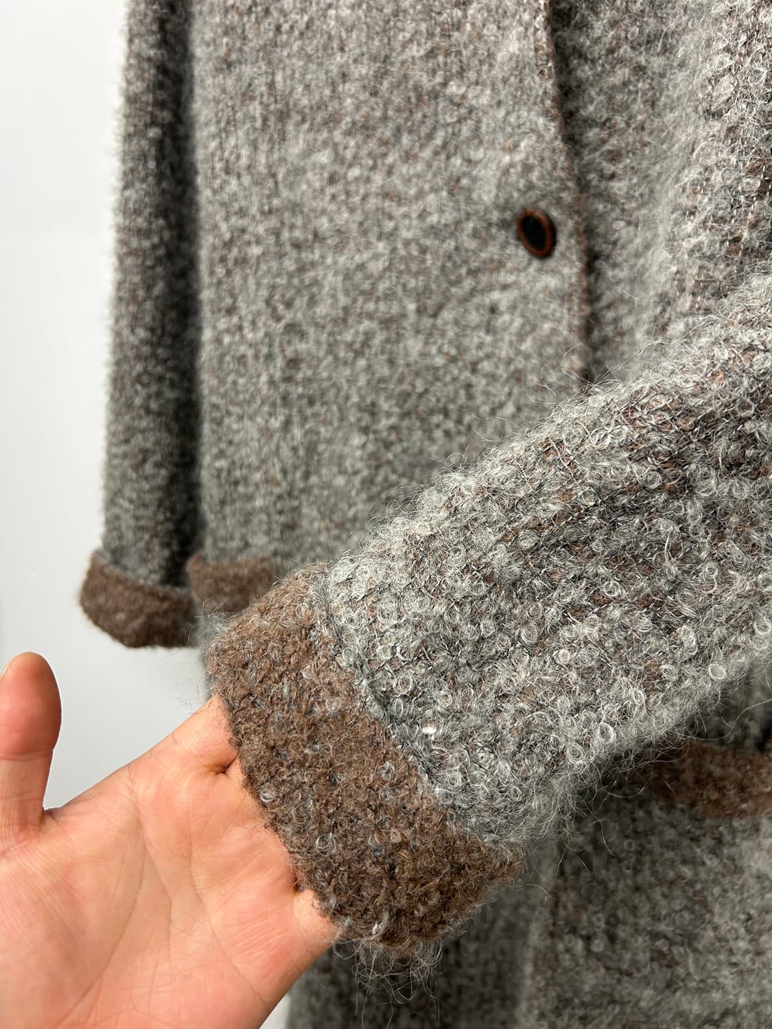 (JPN) Lapis Lazul 후드 롱 코트 브라운 배색 상품이미지3