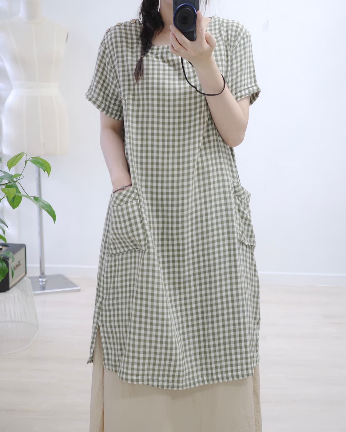 Bonte green check one-piece 상품이미지4