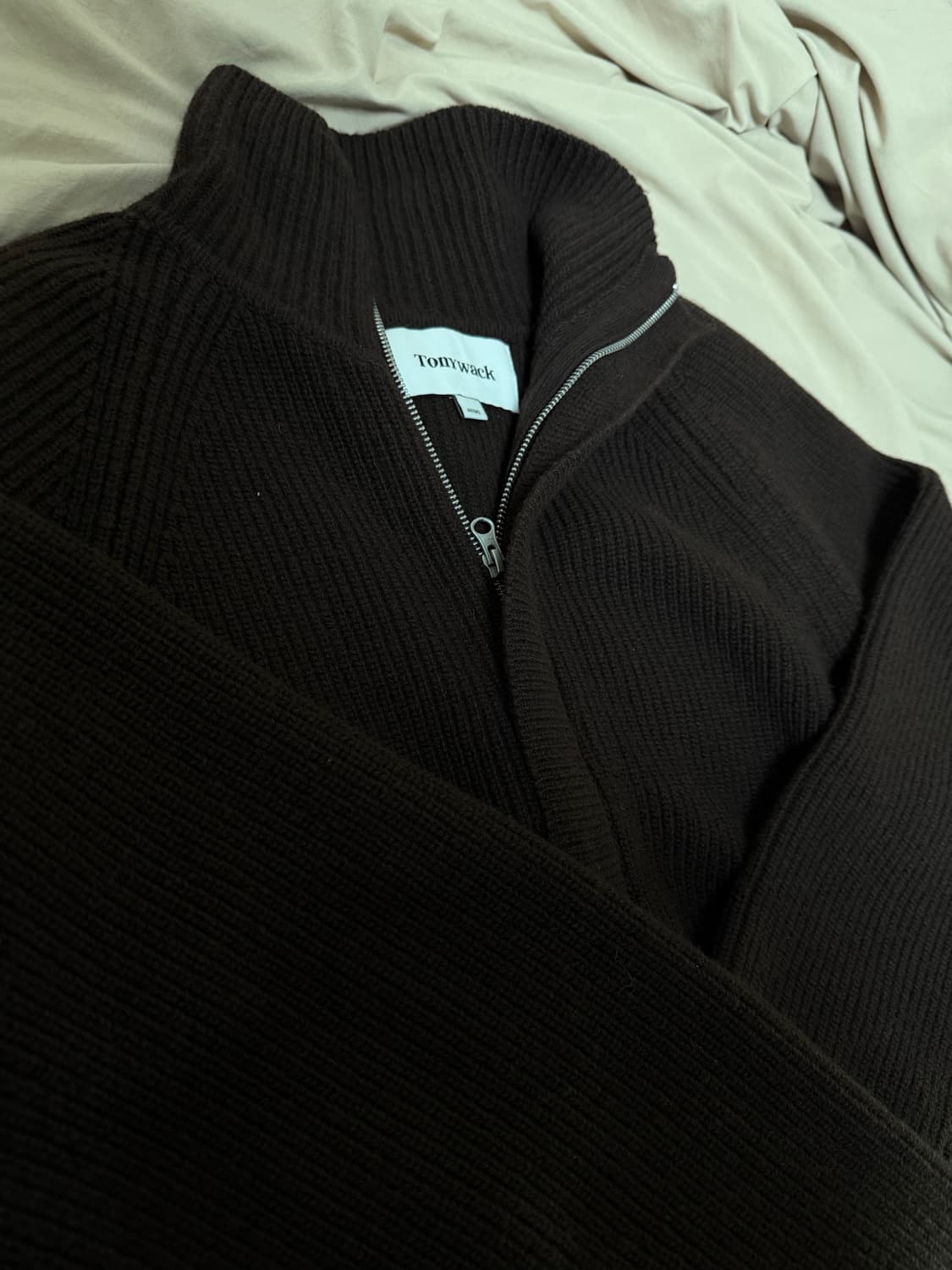 토니웩 메리노 울 니트집업 브라운 상품이미지2