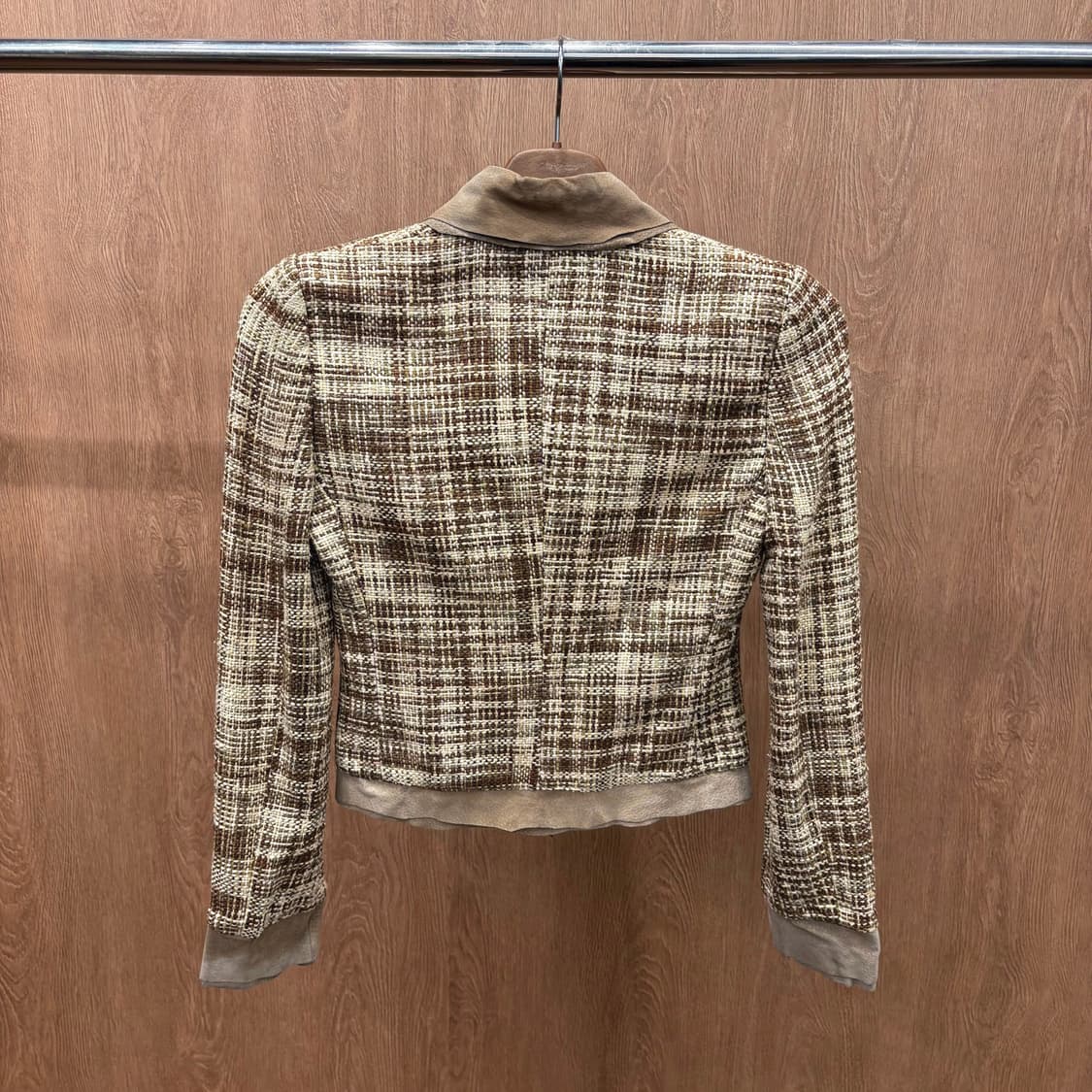 돌체앤가바나 트위드 스웨이드 콤비 자켓 레오파드 실크 안감 디테일 브라운 상품이미지3