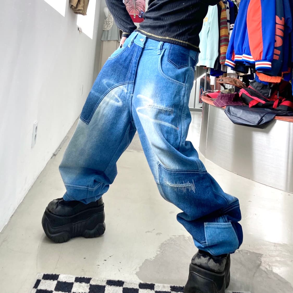푸부 클라우드 패치워크 올드스쿨 와이드 데님 팬츠 상품이미지2