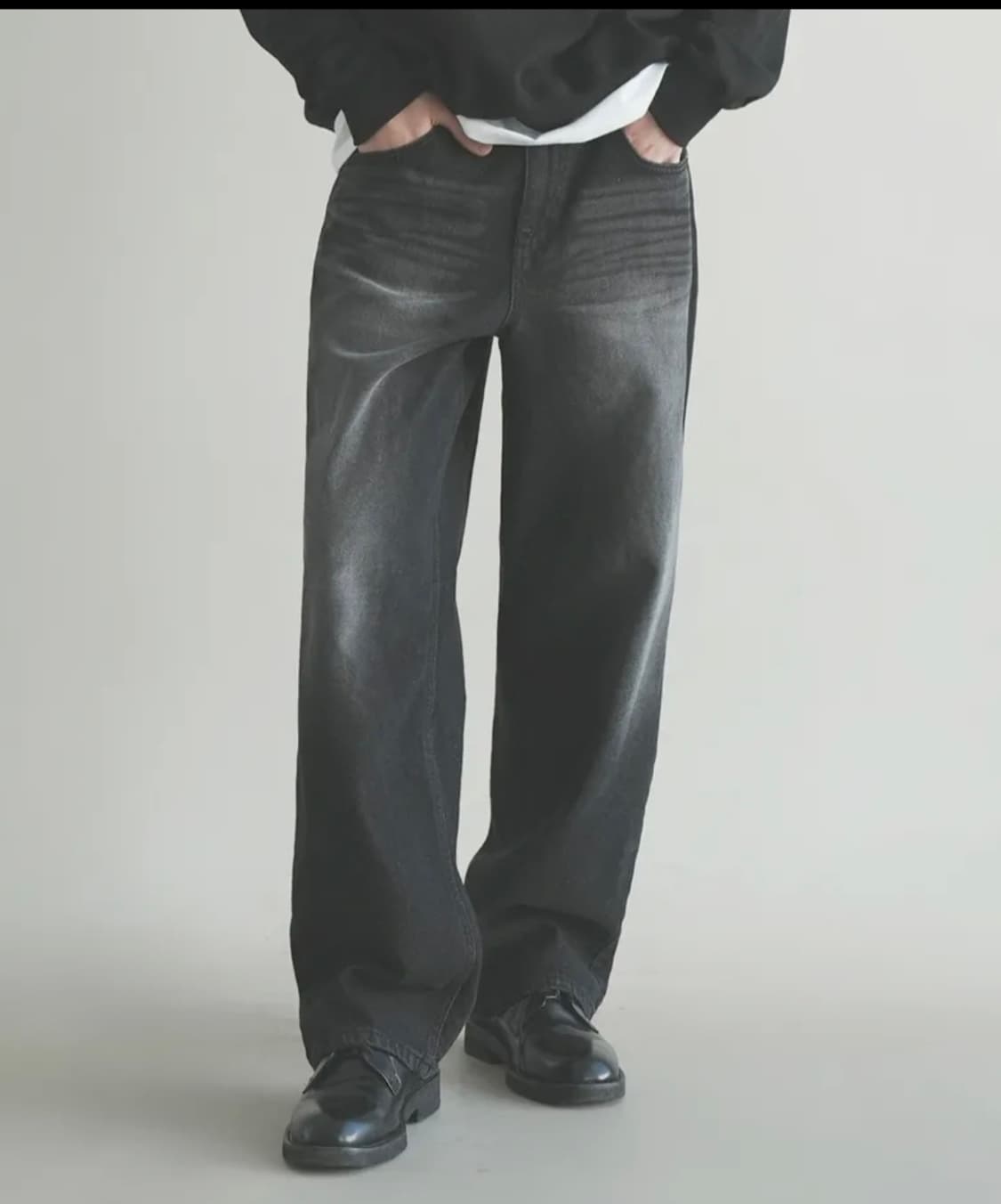 와르 M194 워싱 세미 와이드 데님 팬츠_블랙 상품이미지2