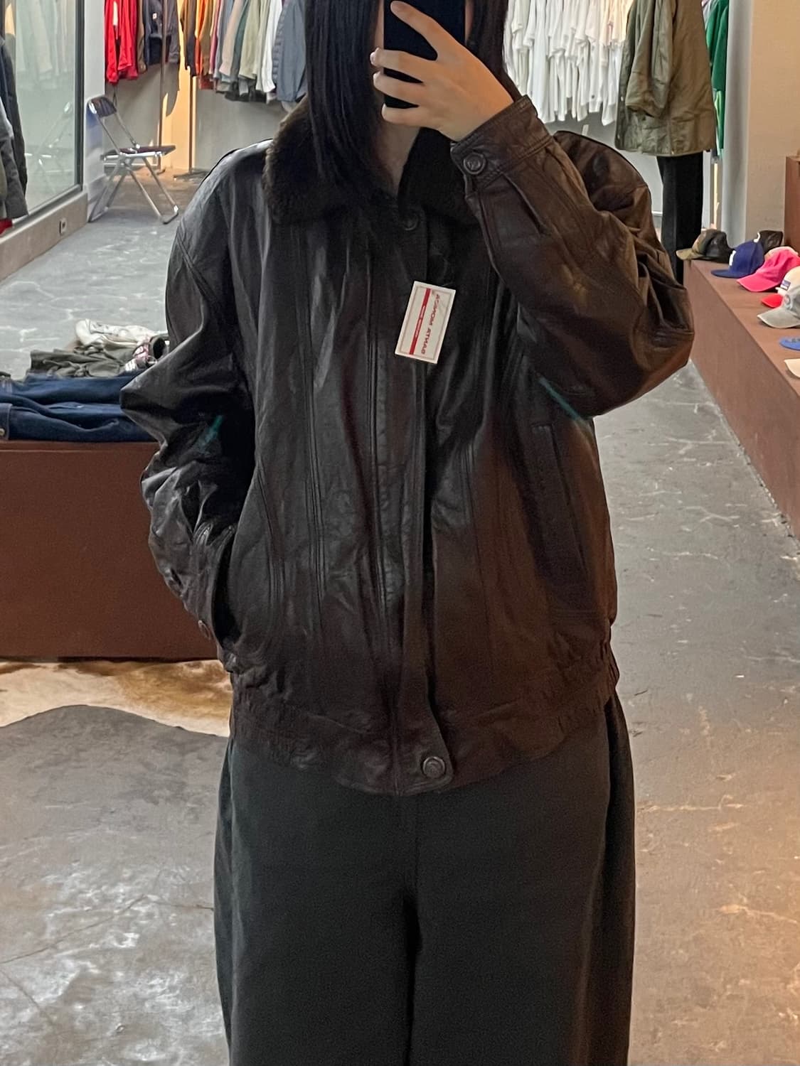 빈티지 카라 퍼 브라운 가죽 자켓 (털부착가능) H2052 상품이미지1