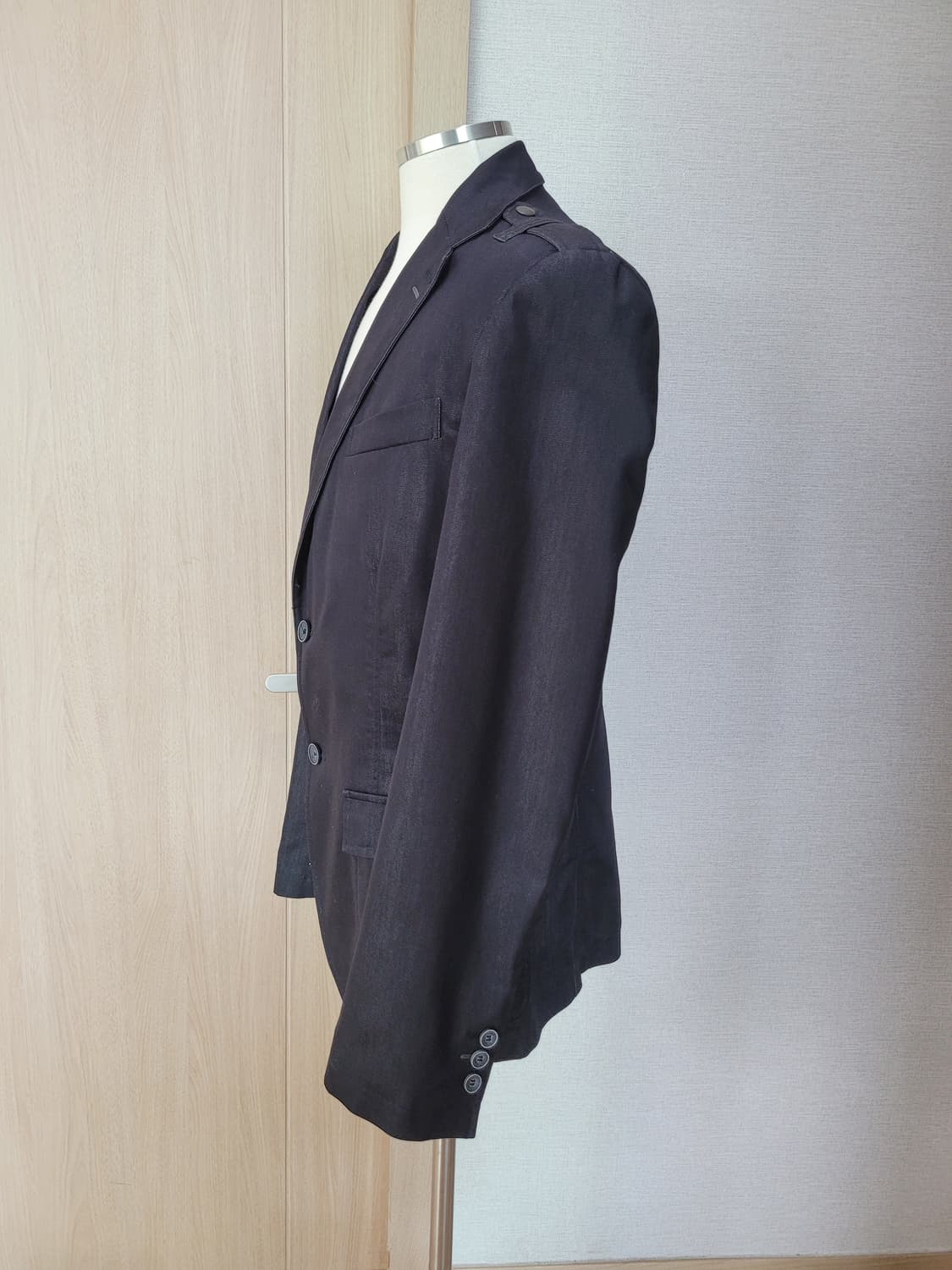 자라맨 ZARAMAN 투버튼 견장 데님 자켓 100 블랙 상품이미지5