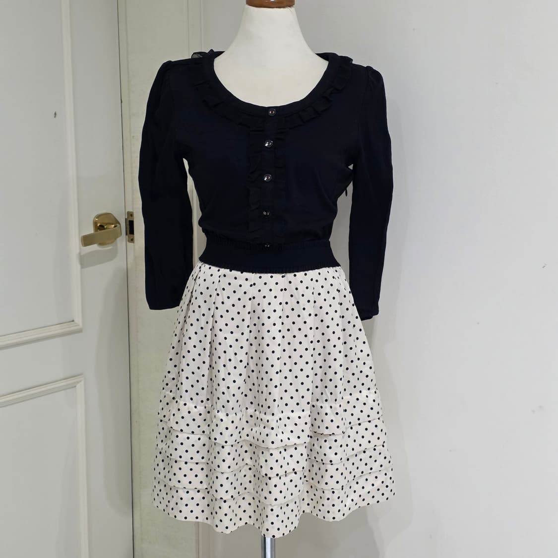 일본빈티지)블랙 고딕모리걸 로맨틱 로리타 레이스도트캉캉 일체형원피스 상품이미지1