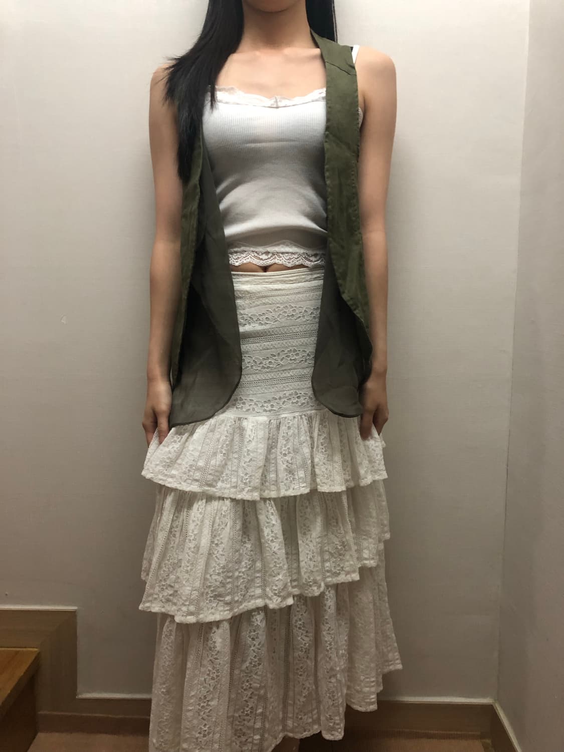 빈티지 카키 프릴 베스트 상품이미지3