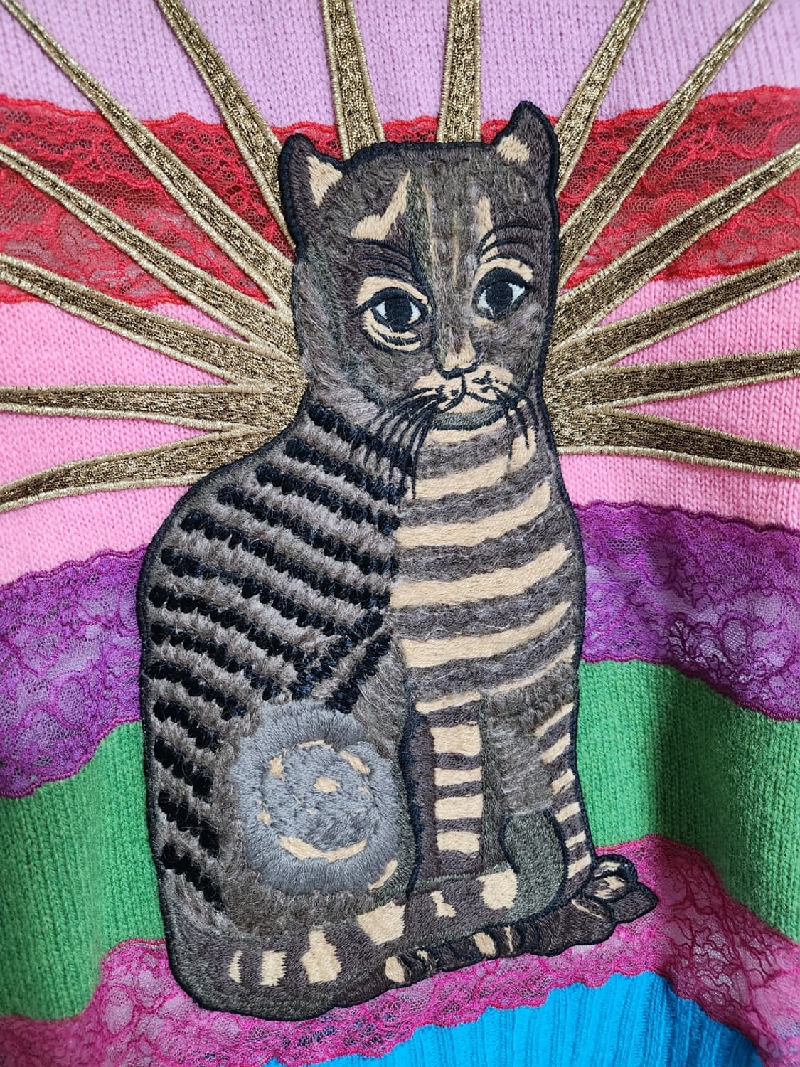 [L] 구찌 고양이 자수 레이스 여성 니트 457430 X5L48 상품이미지3