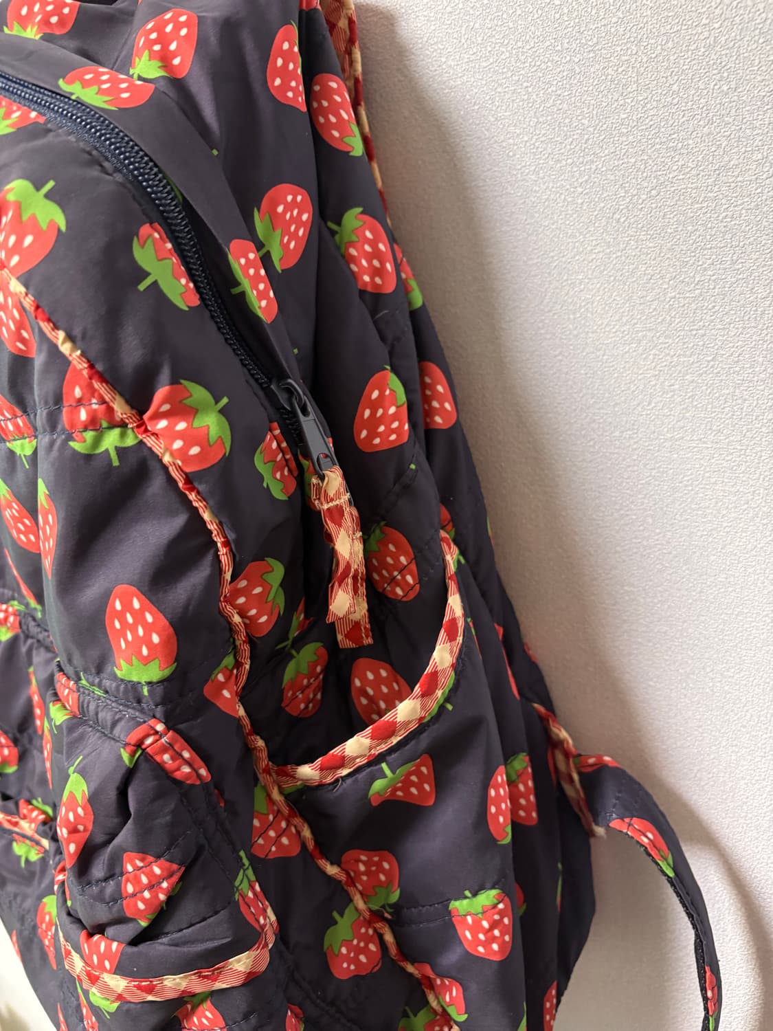 딸기 백팩 일본 빈티지 패턴 도트 체크 모리걸 가방 상품이미지3