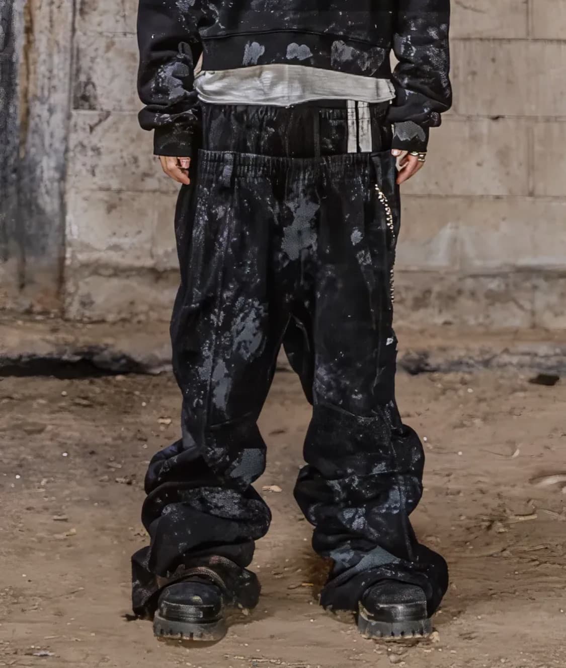 로어링라드 더티 더블 웨이스트 스웻 팬츠 블랙 M size 상품이미지1