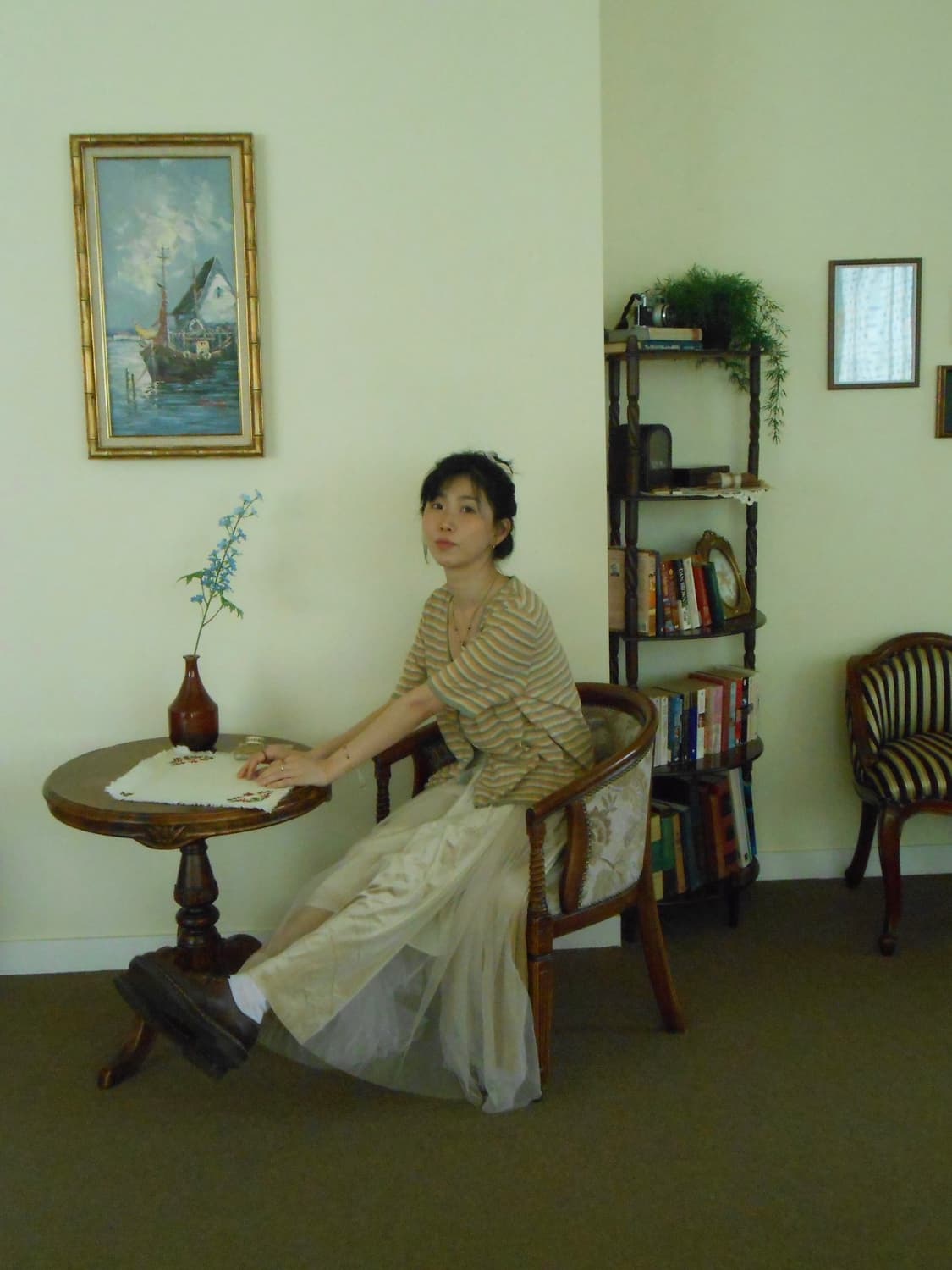 베이지 벨벳 뮤즈 플레어 스커트 상품이미지4