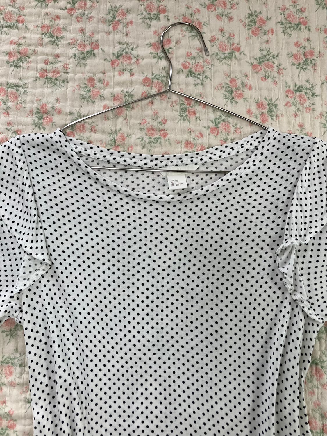 빈티지 화이트 도트 숄더 셔링 반팔 1034 y2k 스트릿 갸루 펑키 일 상품이미지5