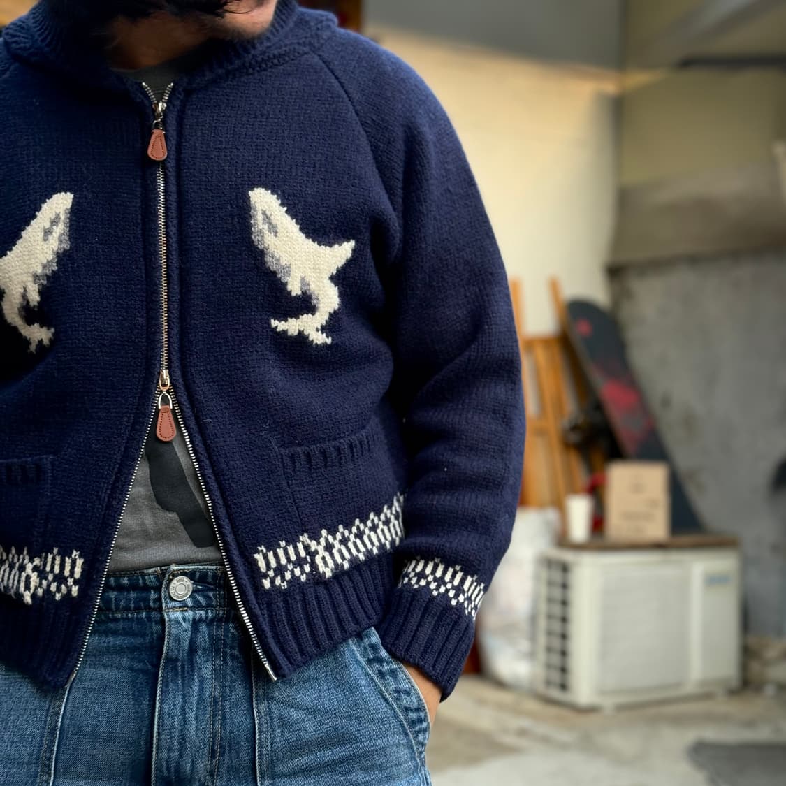 빈티지 고래 패턴 코위찬 스웨터 F 상품이미지7