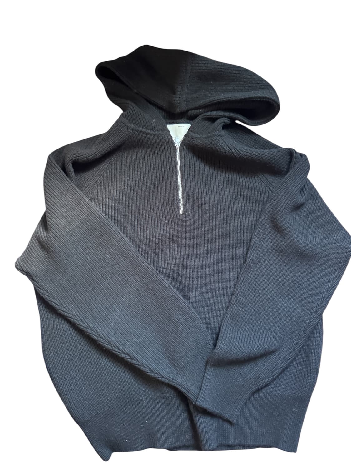 [1] 포터리 메리노울 하프집업 후드 니트 블랙, 다크네이비  상품이미지3