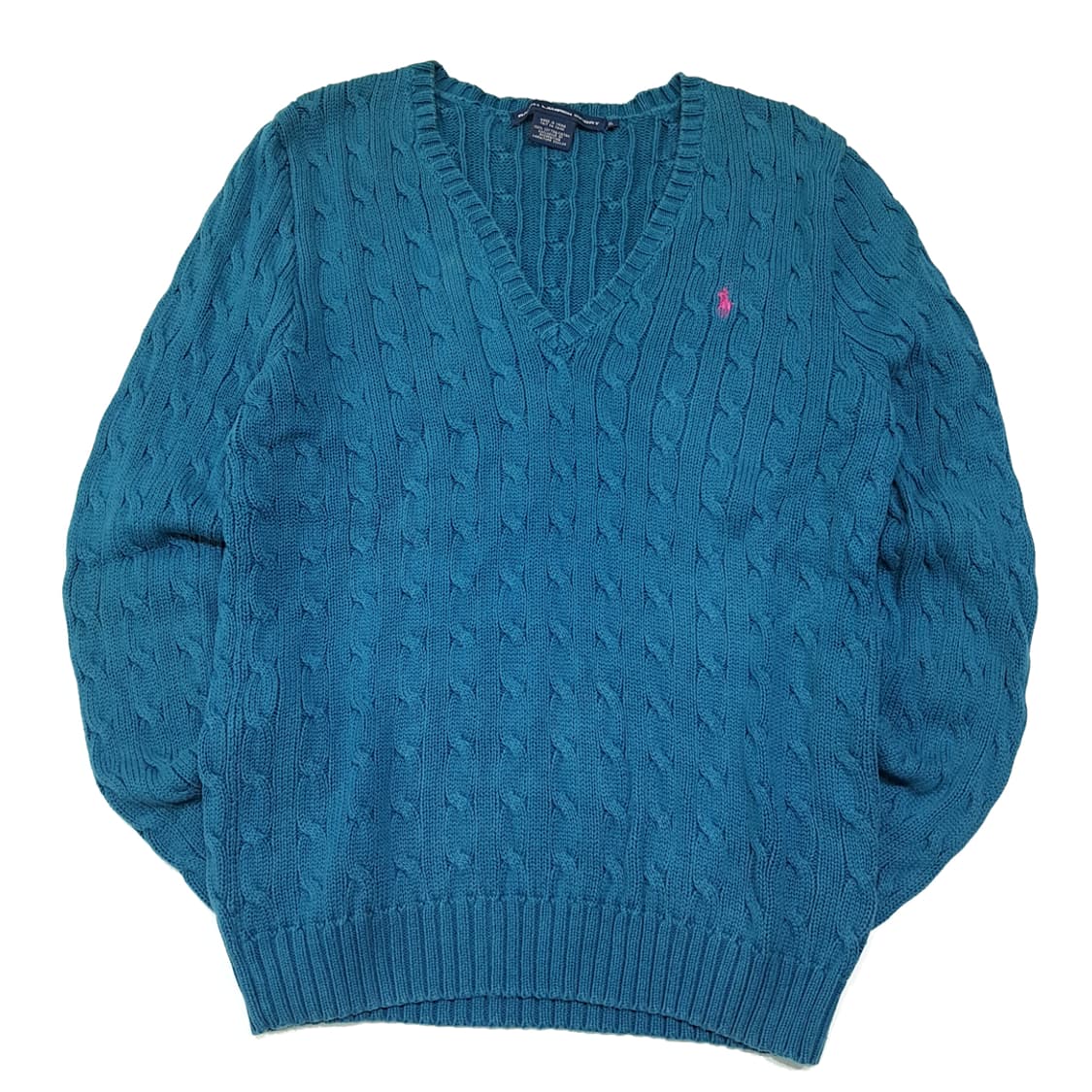 CL361 XL 폴로 00s 코튼 케이블 브이넥 틸블루 니트 상품이미지1