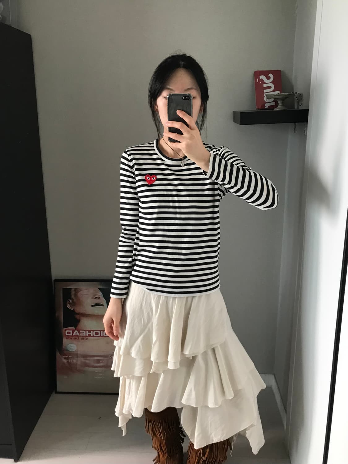 꼼데가르송 여성 레드와펜 스트라이프 롱슬리브티 상품이미지3