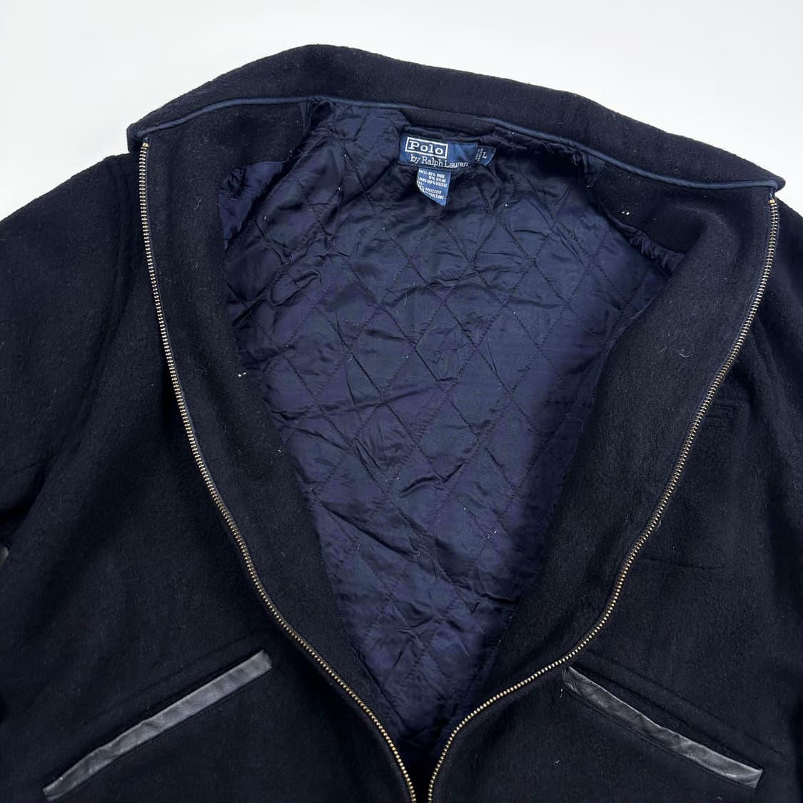 90s 폴로 랄프로렌 울 모직 앨보우 패치 블루종 L 상품이미지4