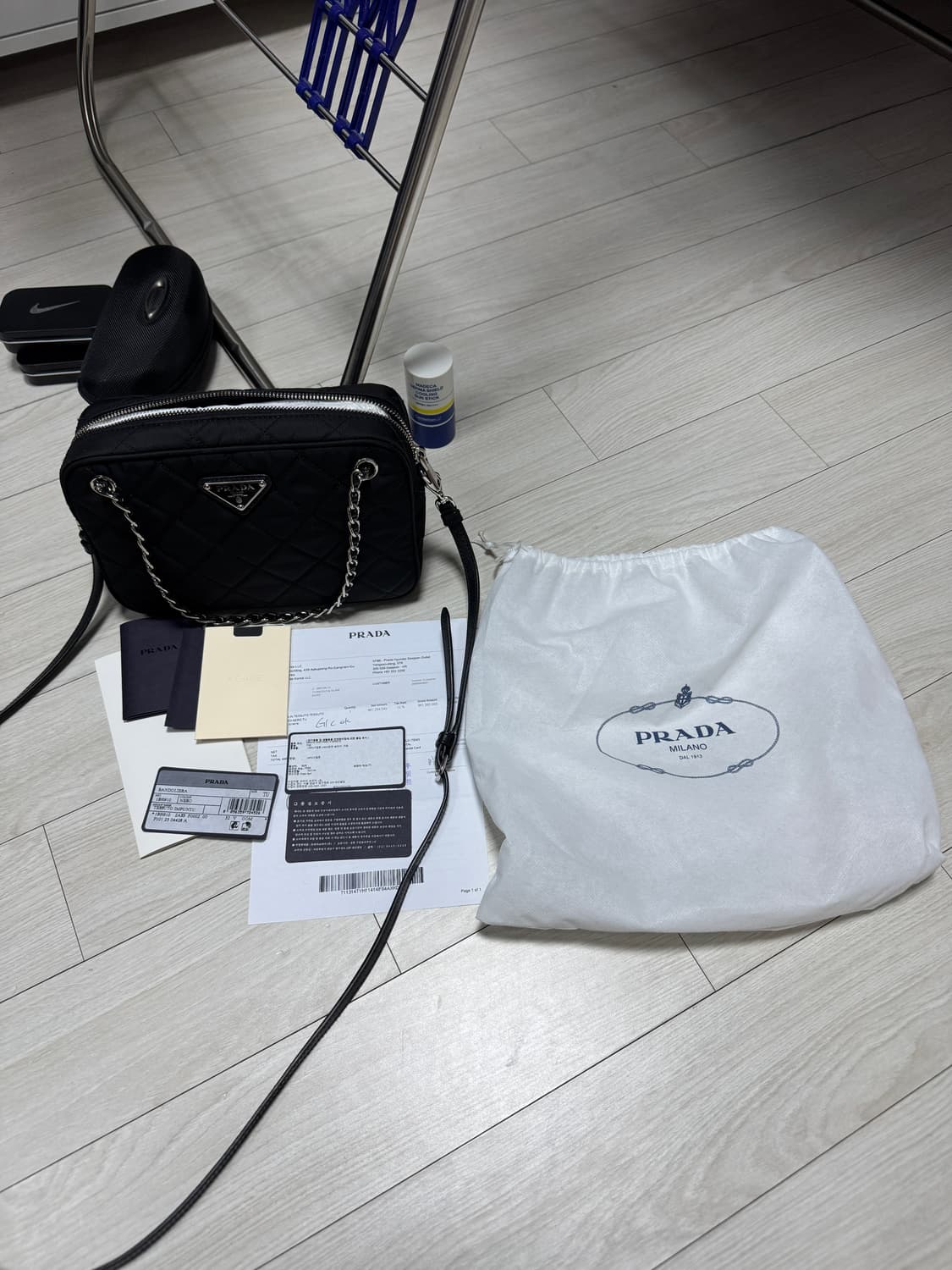 프라다 나일론 퀼팅 체인 미니 숄더백 블랙 풀구성 상품이미지3