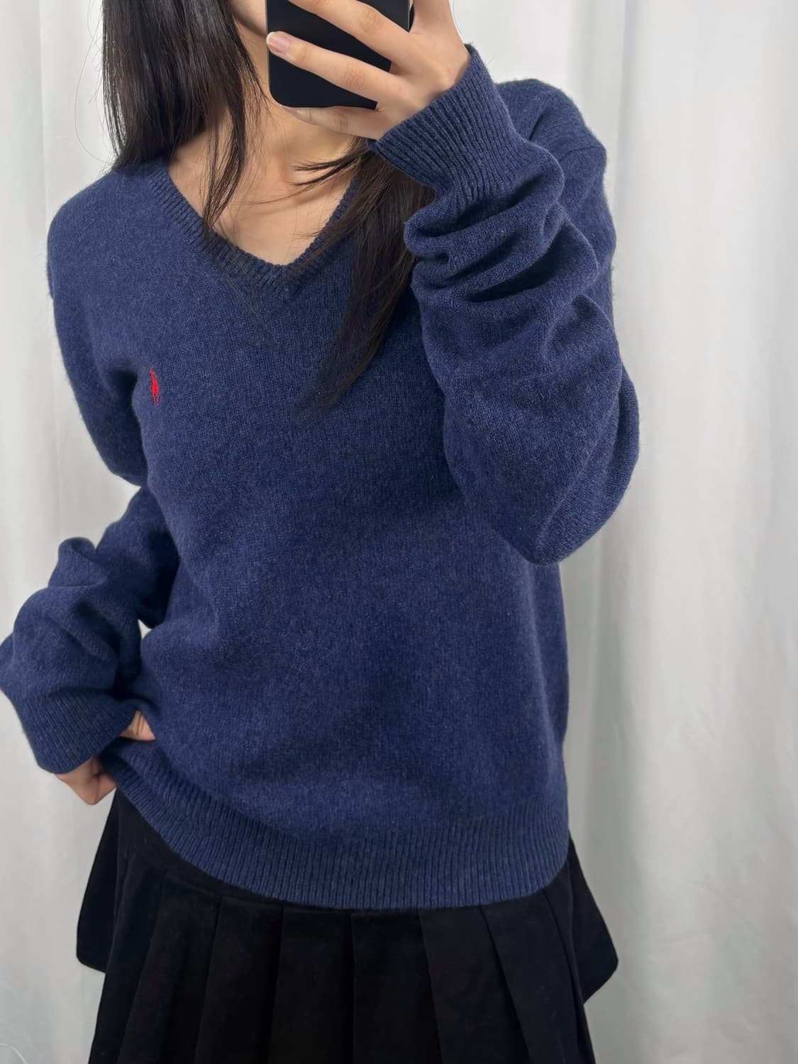 폴로 램스울 블루 브이넥 니트 상품이미지2